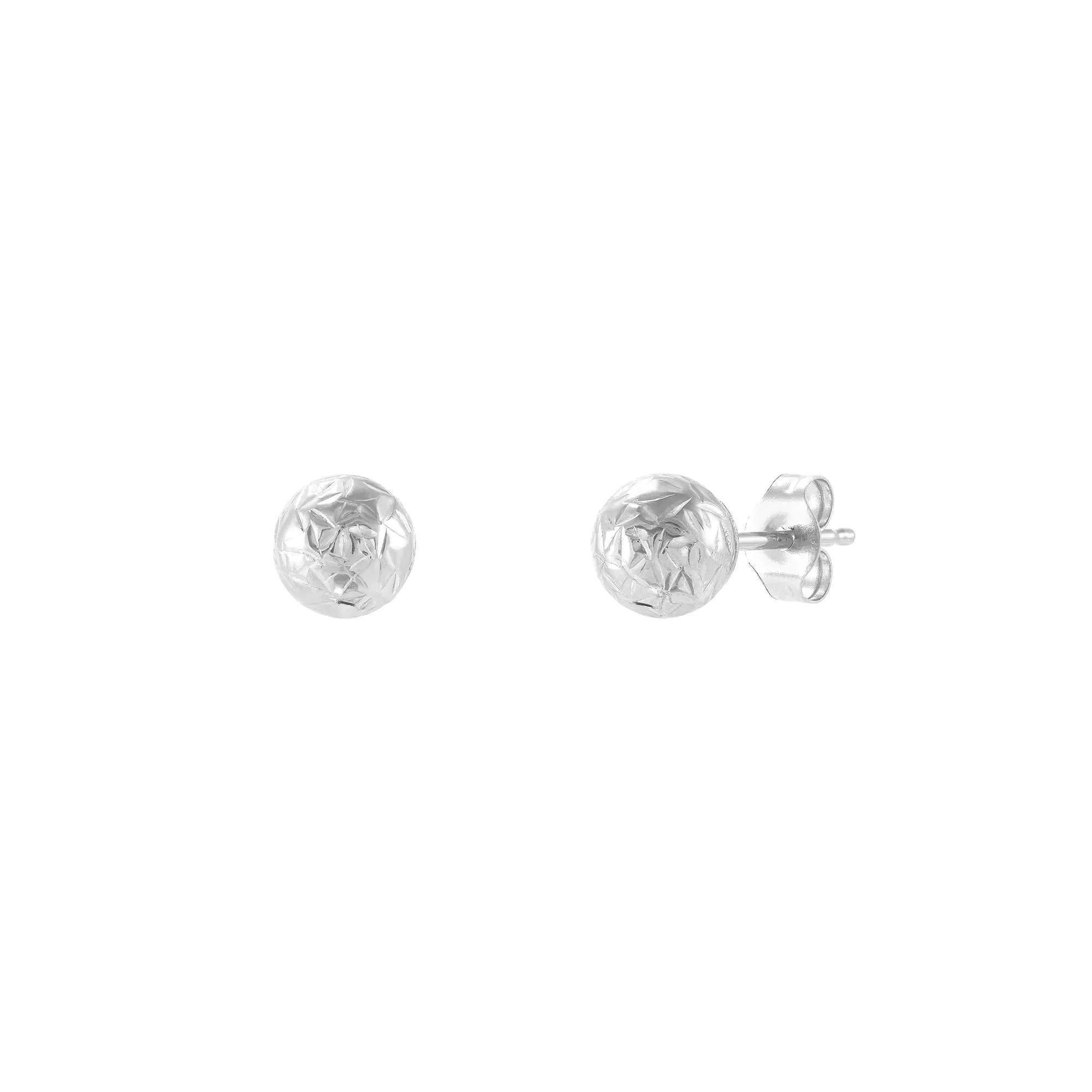 Diamond-Cut Ball Stud Earring 14K White Gold Size 5.50mm