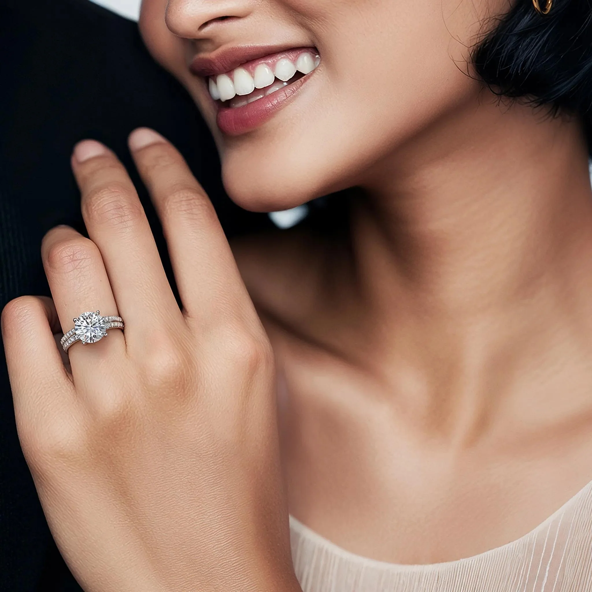 Lab Grown Diamond Wedding Set 14K White Gold (3 ½ CT. Tw.) Ring Round Brilliant Cut Size 6 - Image 7