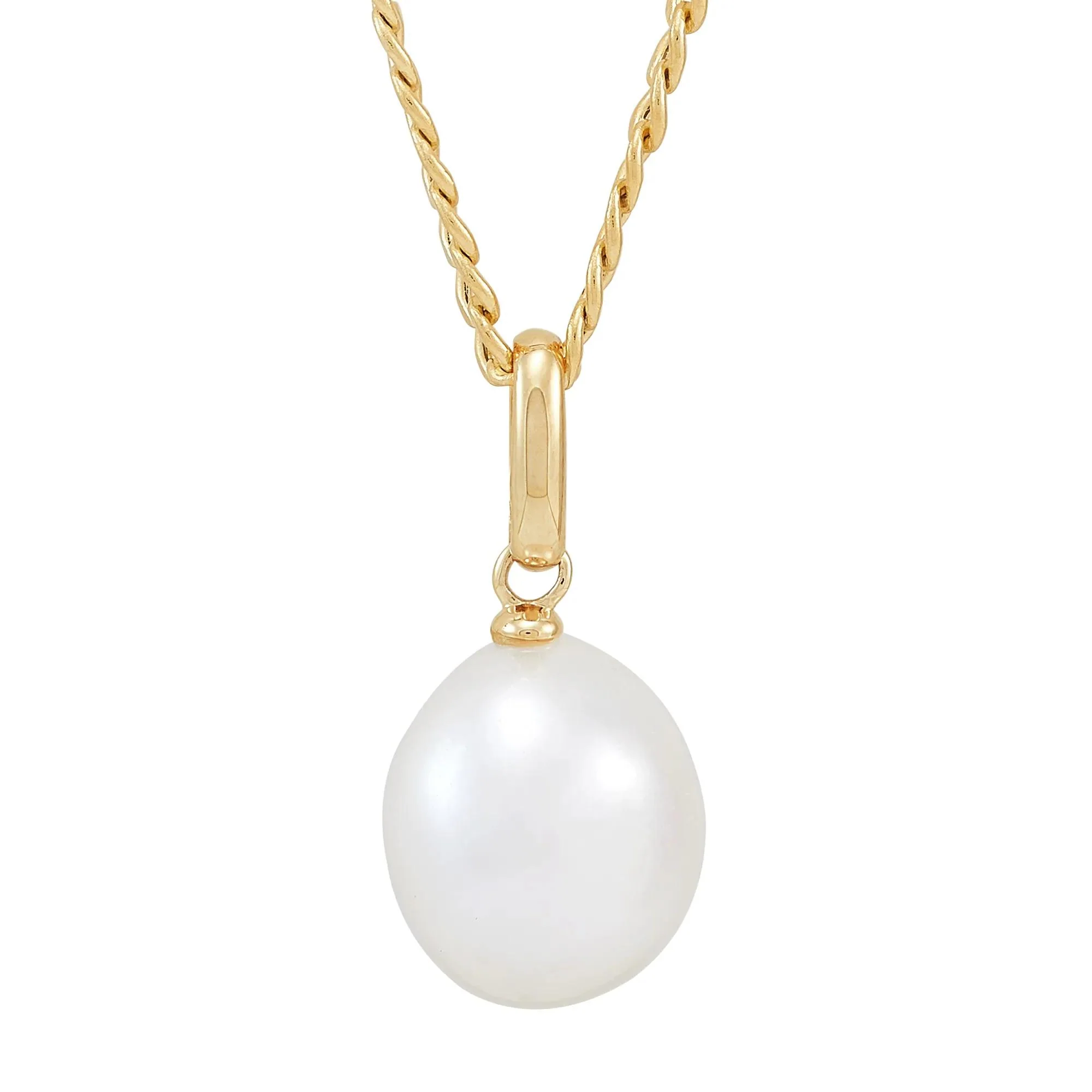 Cultured Freshwater Pearl Drop Pendant Necklace 10K Yellow Gold Size 18"