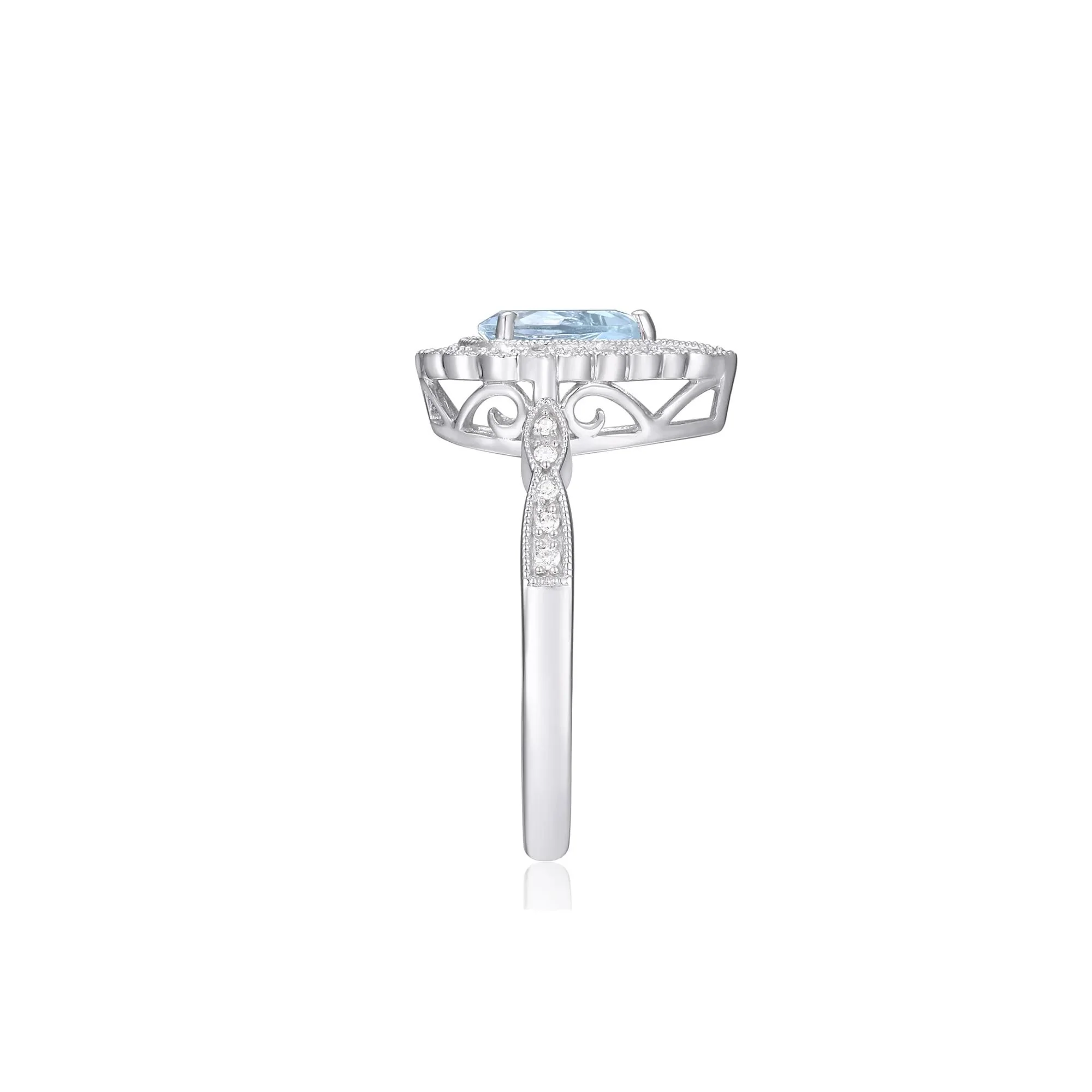 1/10 CT. Tw. Aquamarine and Diamond Ring 10K White Gold Size 6.5 - Image 3