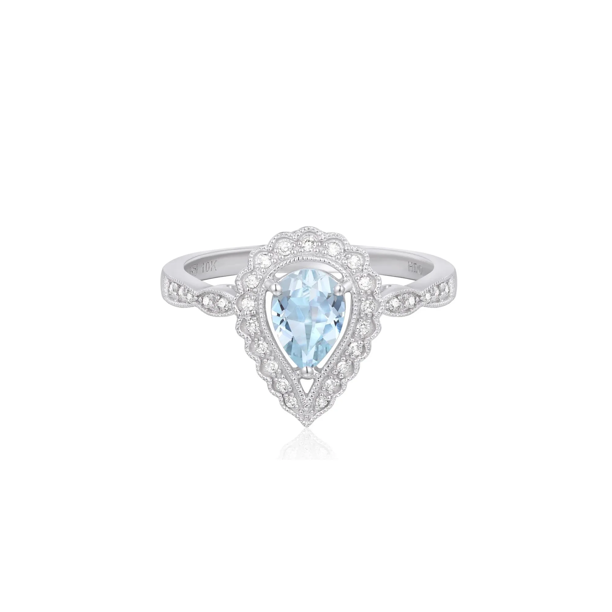 1/10 CT. Tw. Aquamarine and Diamond Ring 10K White Gold Size 7.5