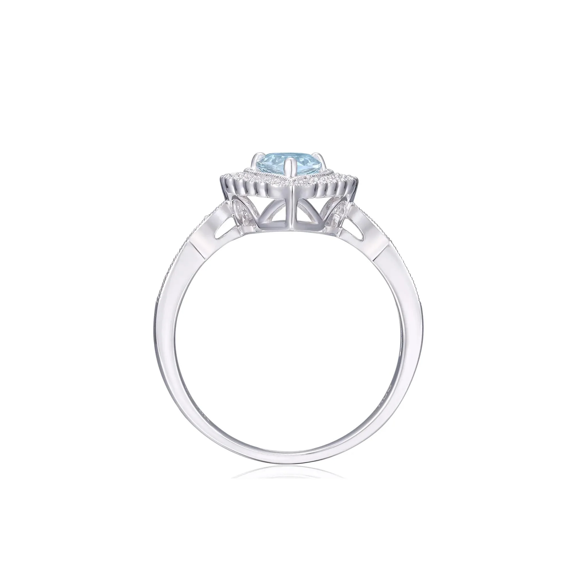 1/10 CT. Tw. Aquamarine and Diamond Ring 10K White Gold Size 9 - Image 2