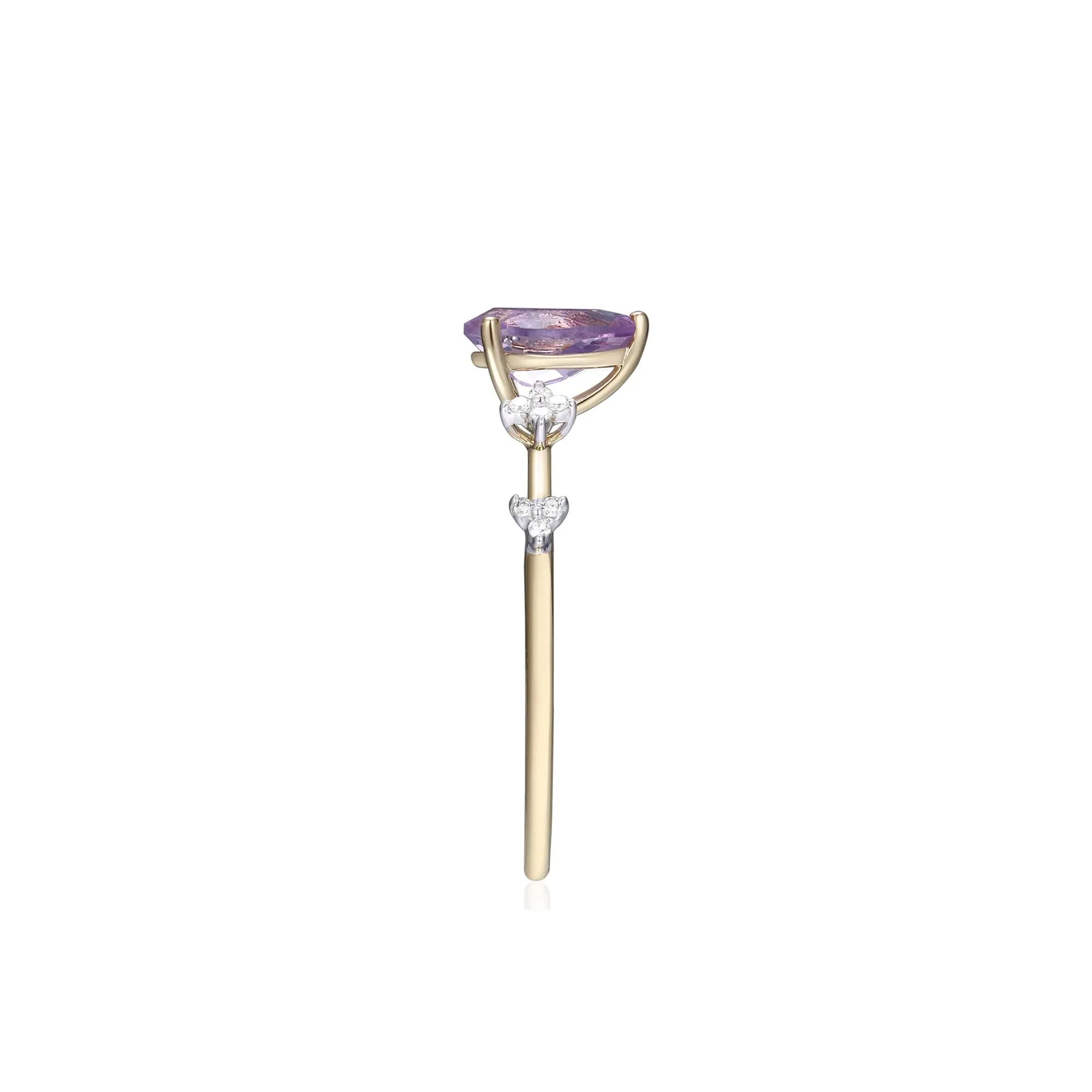 Rose De France Amethyst Ring with Diamond Accents 10K Yellow Gold Size 6.5 - Image 3