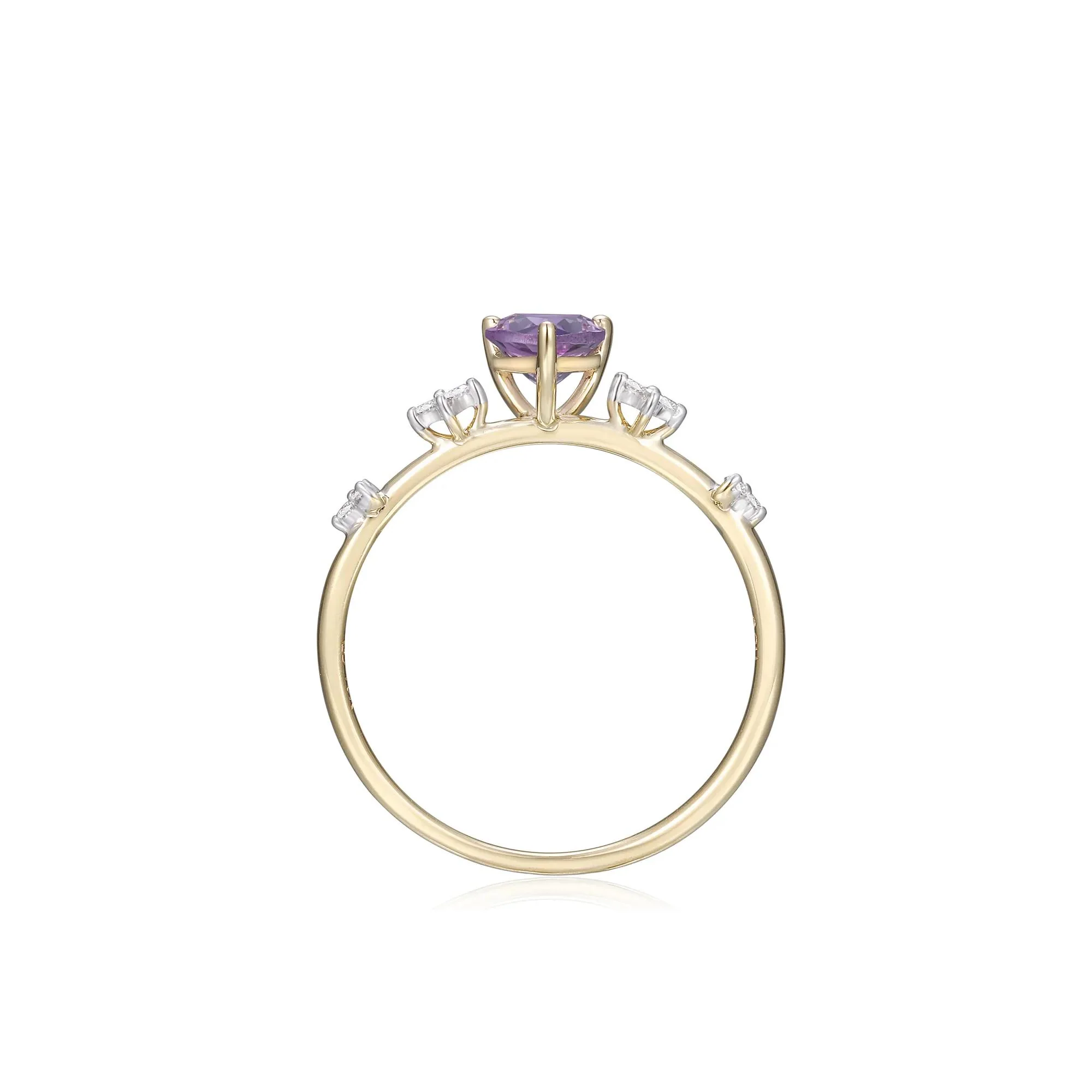 Rose De France Amethyst Ring with Diamond Accents 10K Yellow Gold Size 7 - Image 2