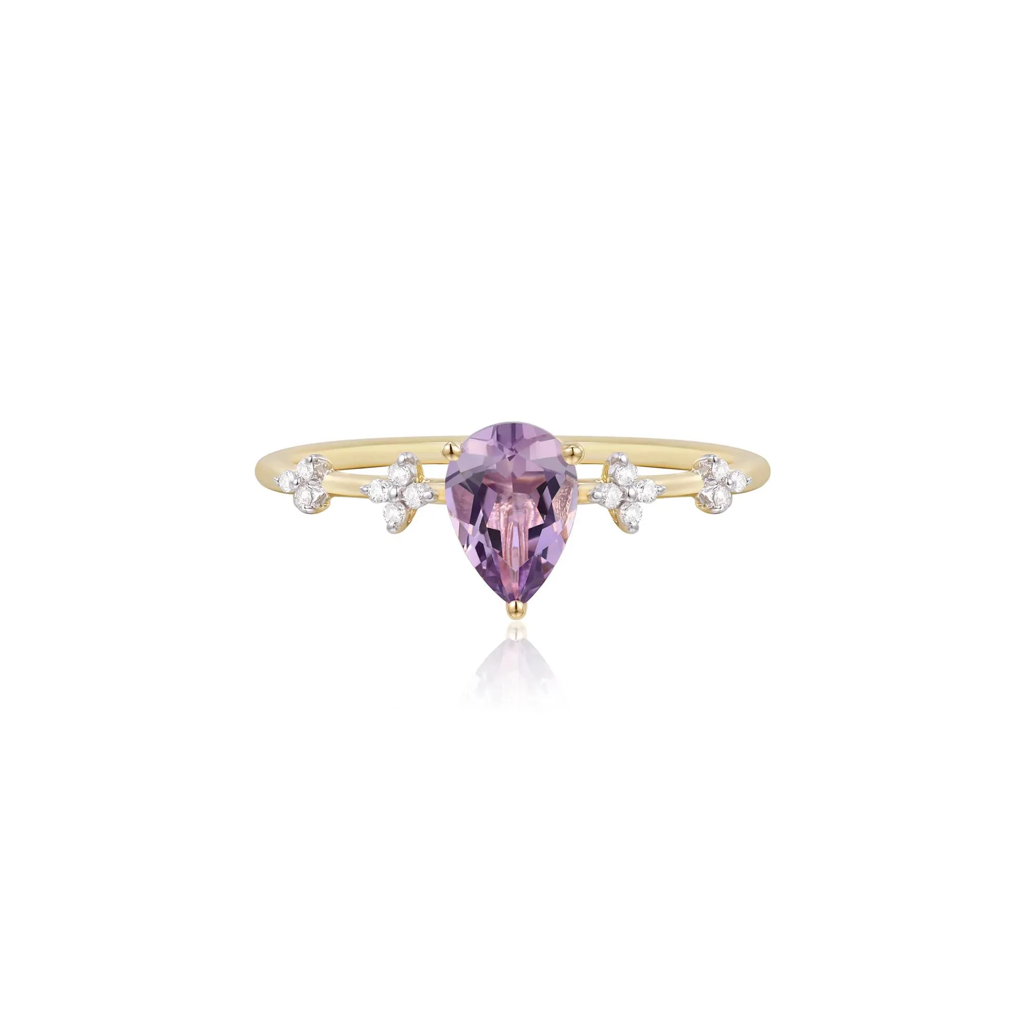 Rose De France Amethyst Ring with Diamond Accents 10K Yellow Gold Size 7.5