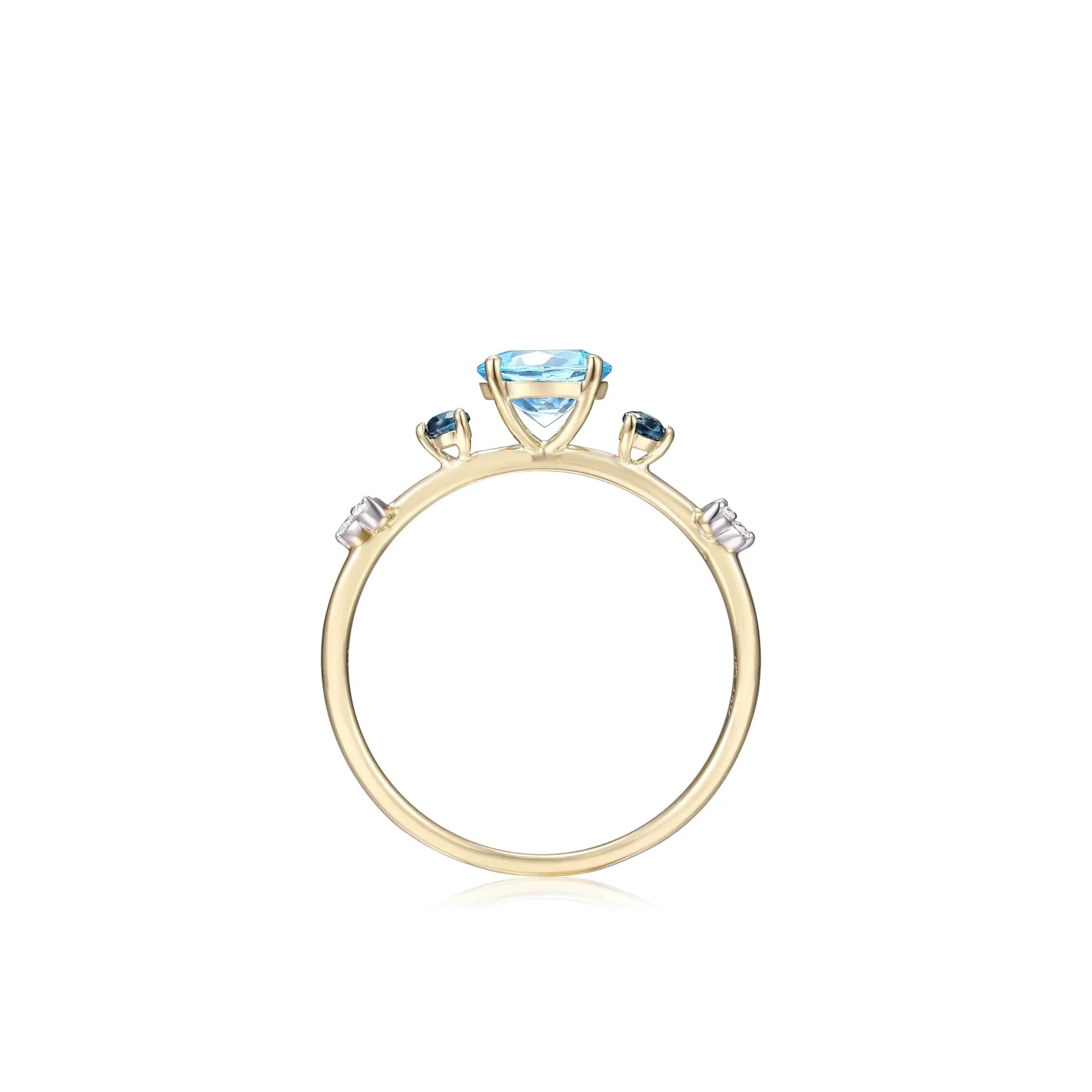 Swiss Blue Topaz Ring with London Blue Topaz and Diamond Accents 10K Yellow Gold Size 7.5 - Image 2