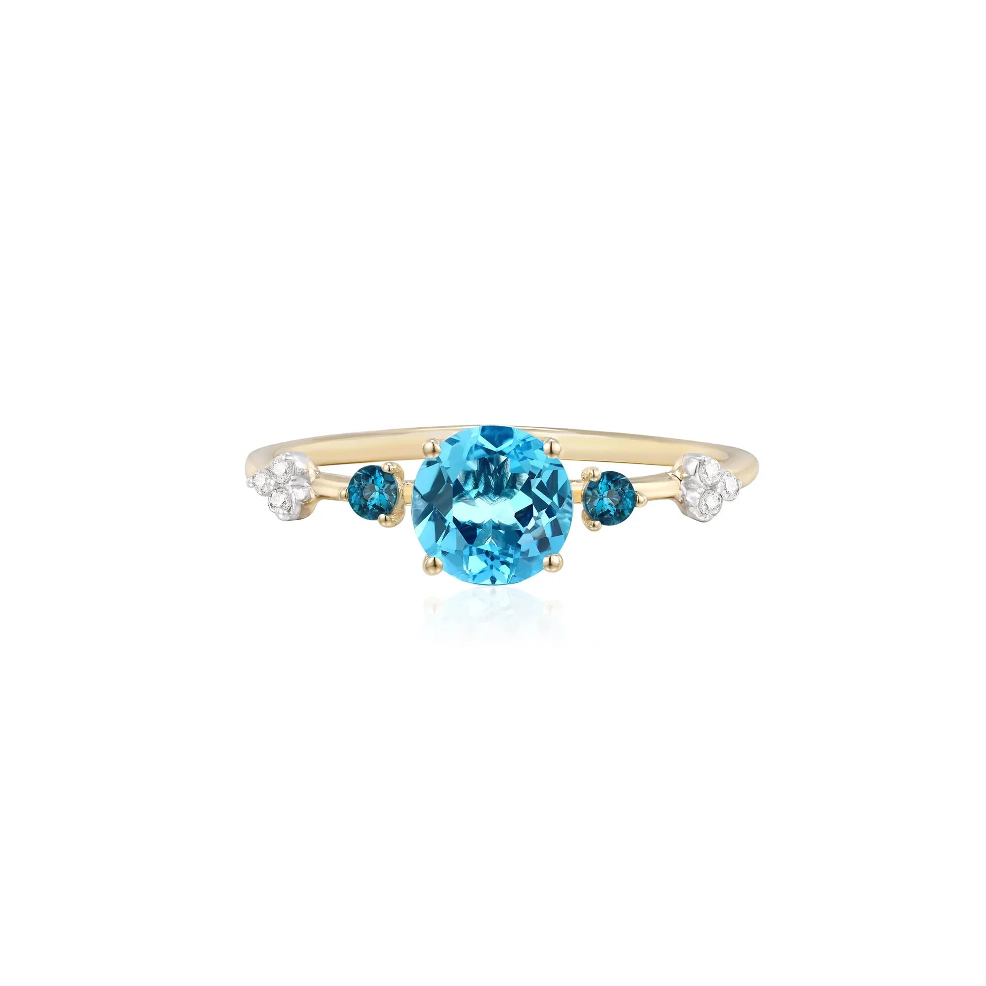 Swiss Blue Topaz Ring with London Blue Topaz and Diamond Accents 10K Yellow Gold Size 8
