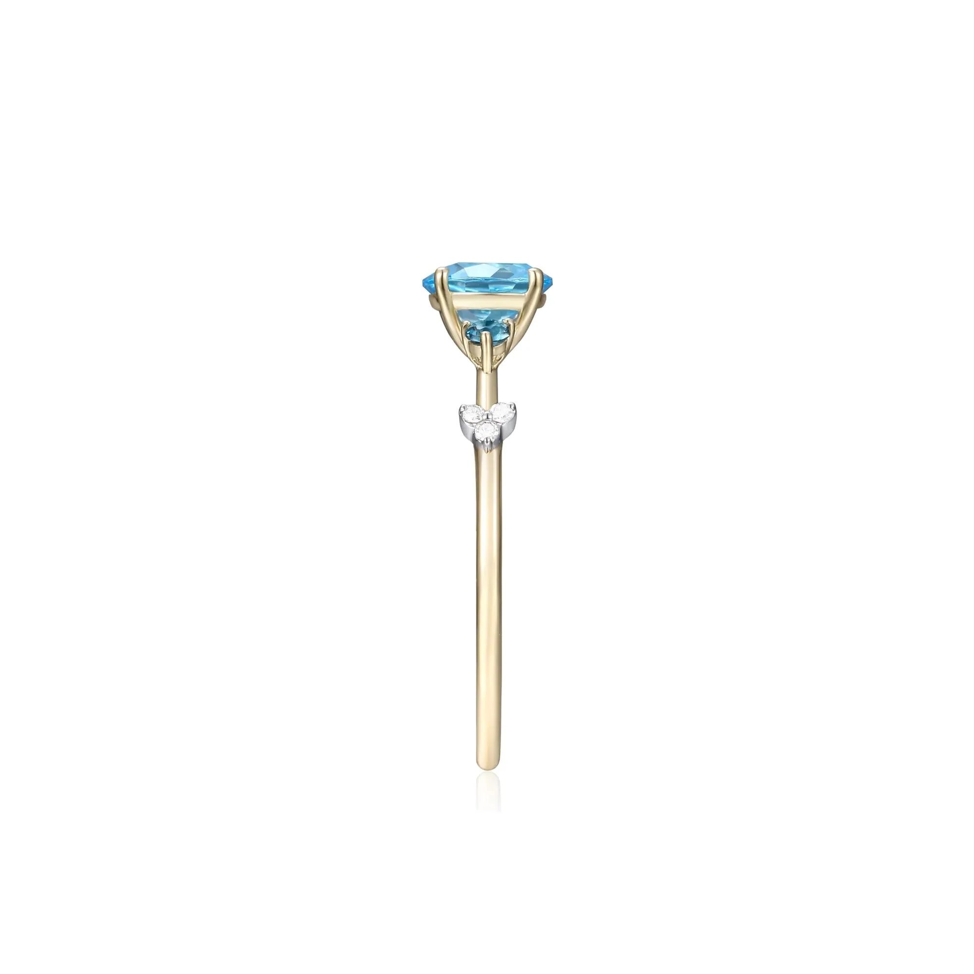 Swiss Blue Topaz Ring with London Blue Topaz and Diamond Accents 10K Yellow Gold Size 9 - Image 3