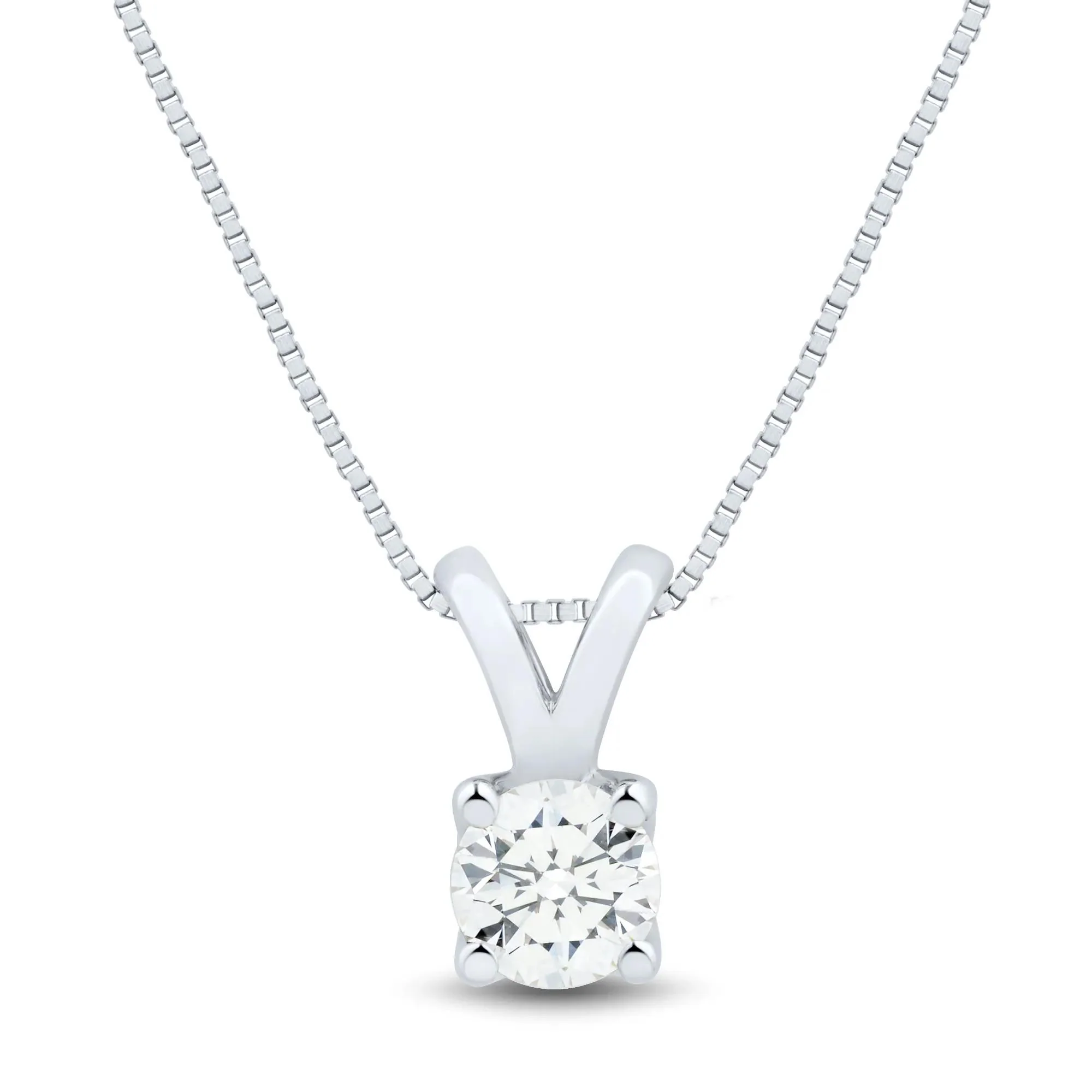 1/2 CT. Tw. Lab Grown Diamond Round Solitaire Pendant Necklace 14K White Gold Size 18"