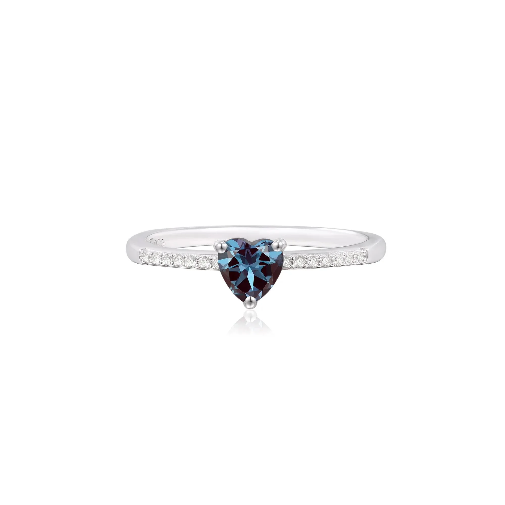Lab-Created Alexandrite Heart Ring with Lab-Created White Sapphires .925 Sterling Silver Size 7