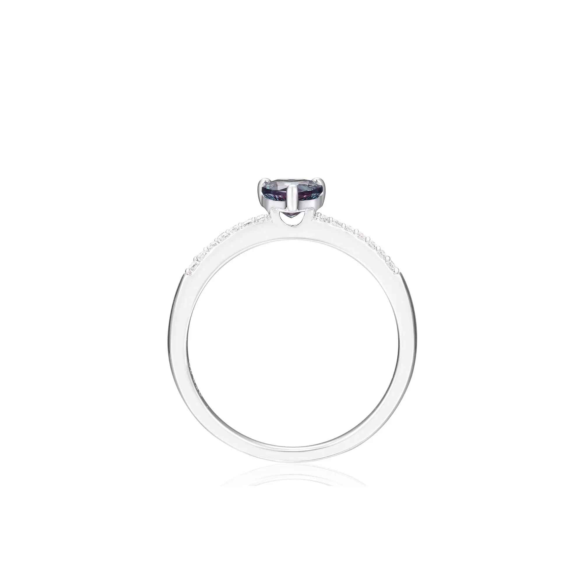 Lab-Created Alexandrite Heart Ring with Lab-Created White Sapphires .925 Sterling Silver Size 8 - Image 2
