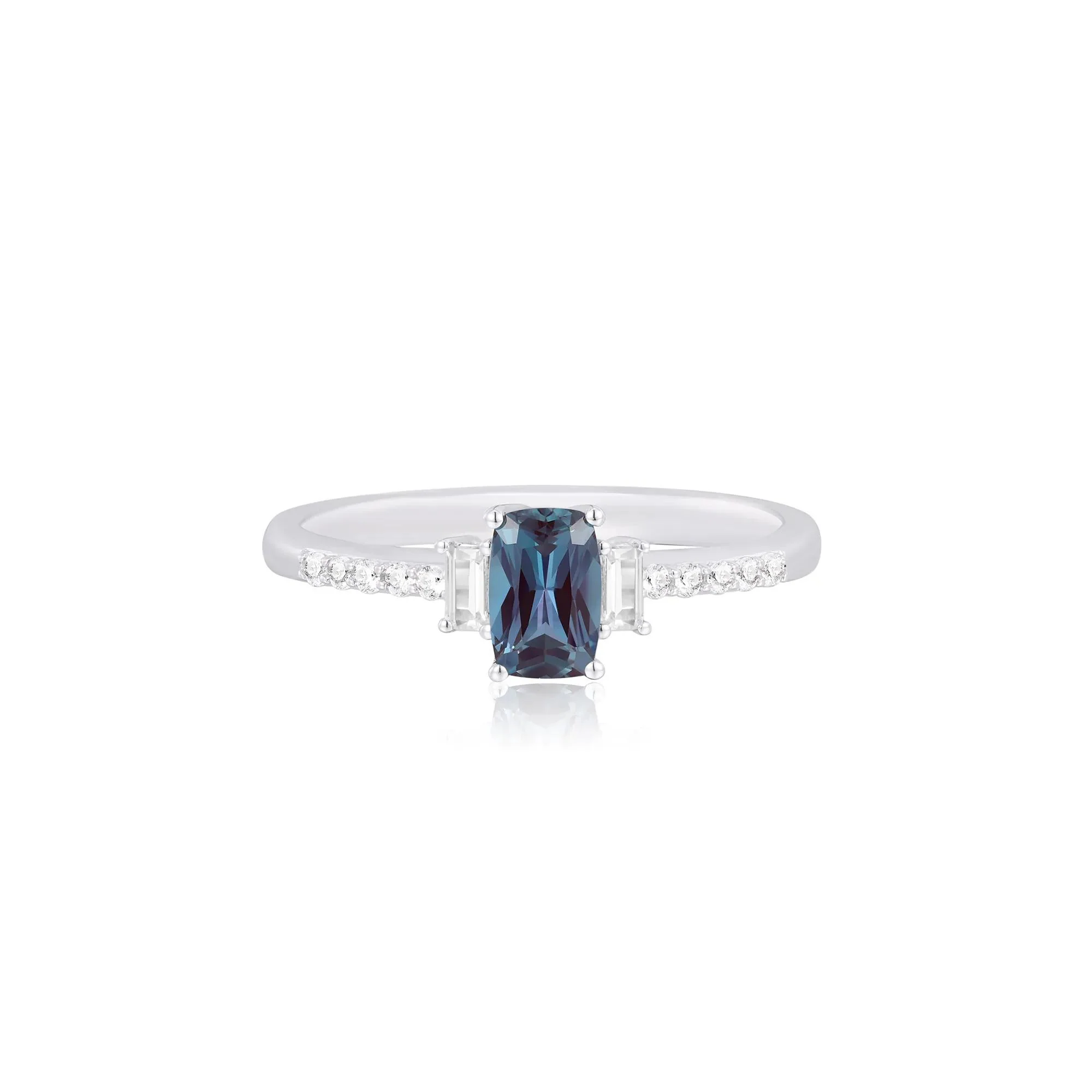 Lab-Created Alexandrite and Lab-Created White Sapphire Ring 10K White Gold Size 8