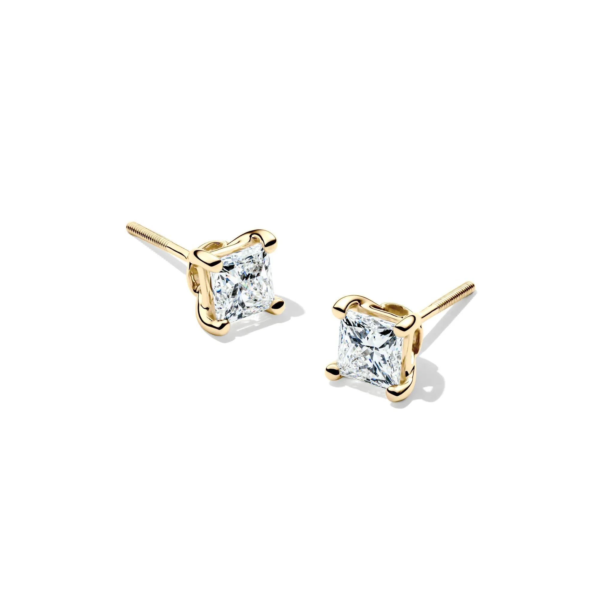 1 CT. Tw. Lab Grown Diamond Stud Earrings with Princess-Cut Solitaires 14K Yellow Gold Size 4.50mm