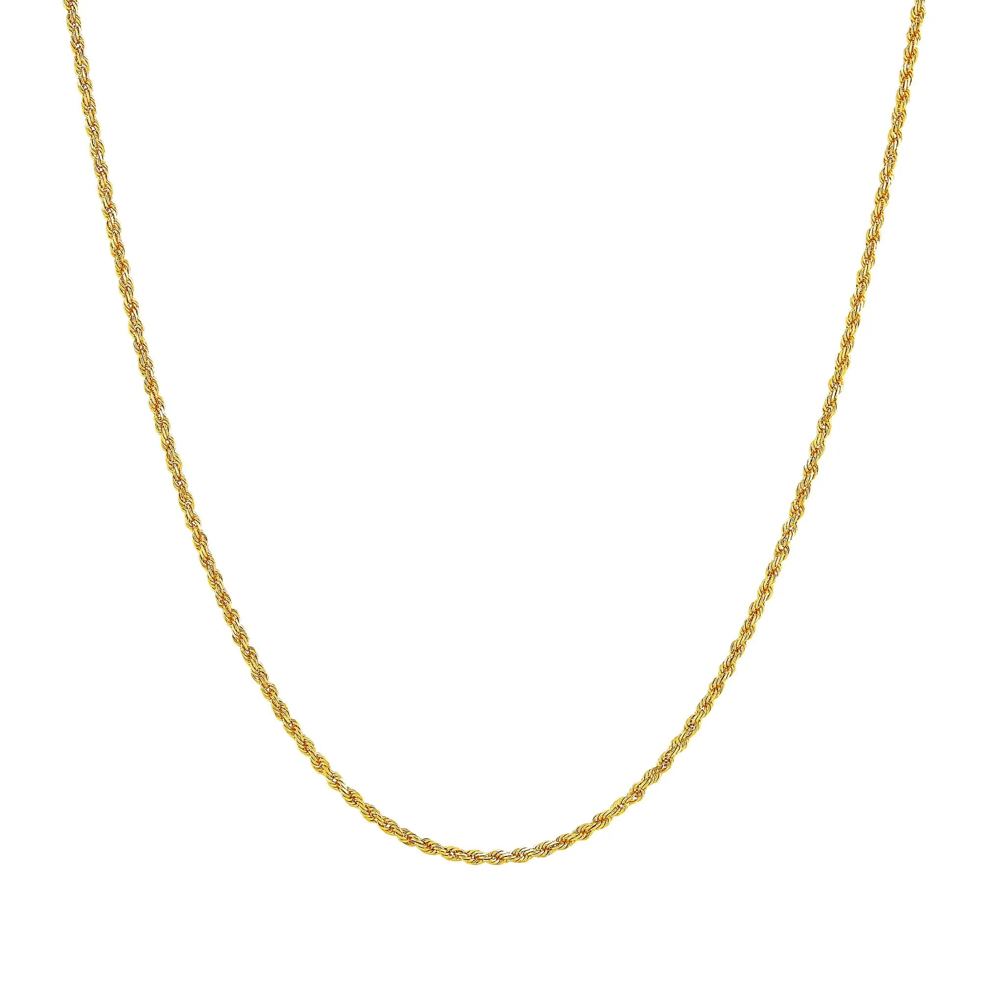 Solid Glitter Rope Chain 14K Yellow Gold Necklace Size 22"