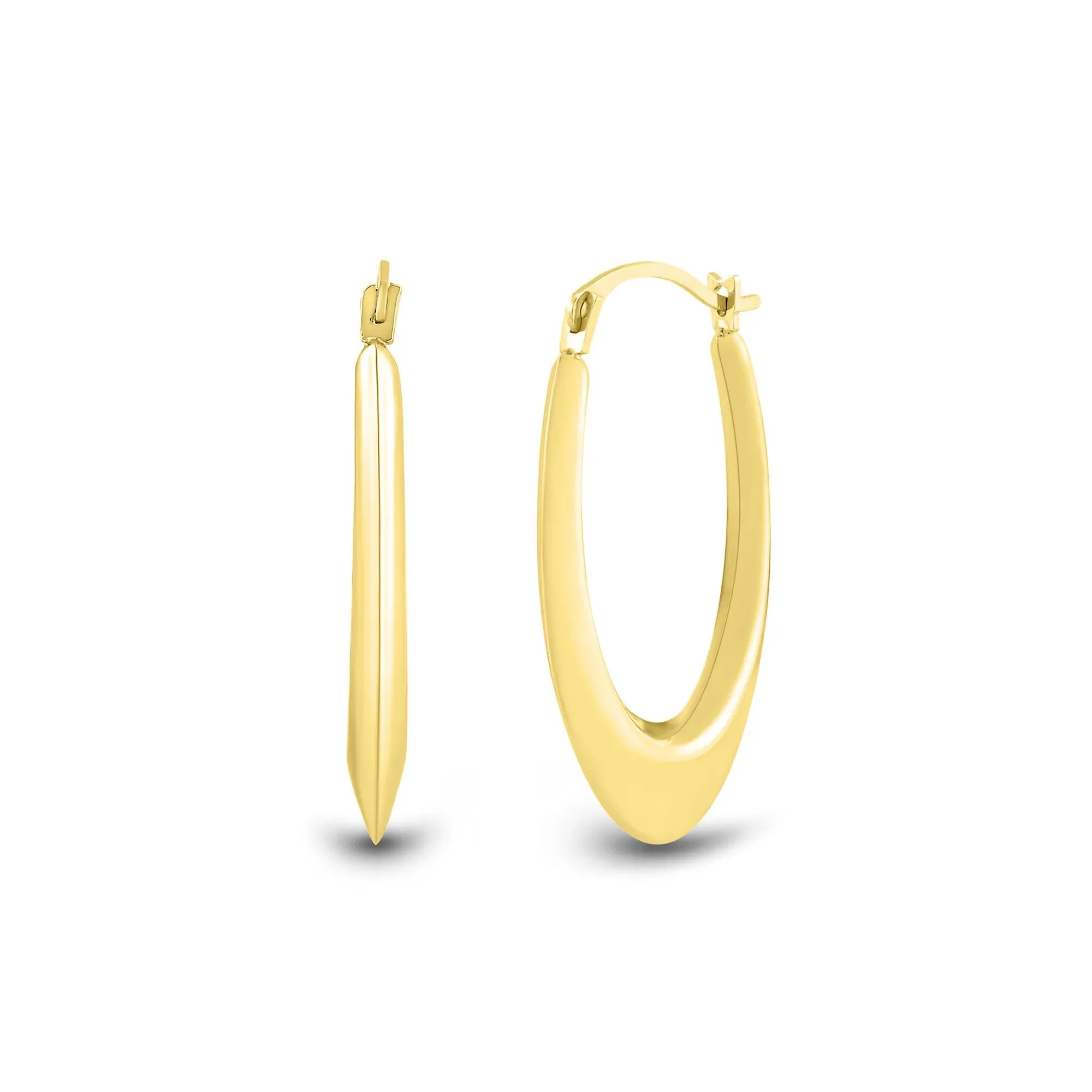 Graduated Oval Hoop Earrings 14K Yellow Gold Size 15.50mm