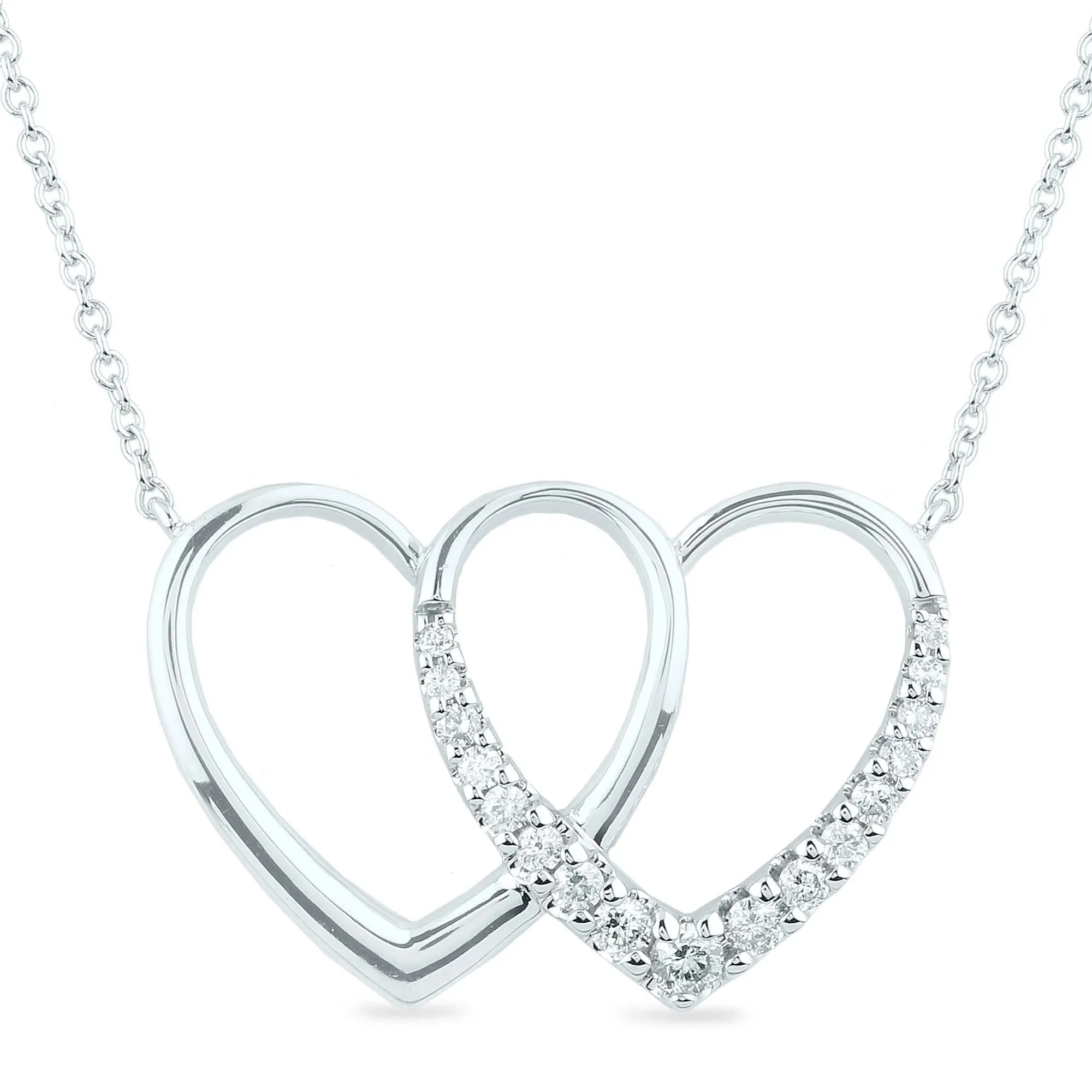 1/5 CT. Tw. Diamond Double-Heart Pendant Necklace 10K White Gold Size 18"