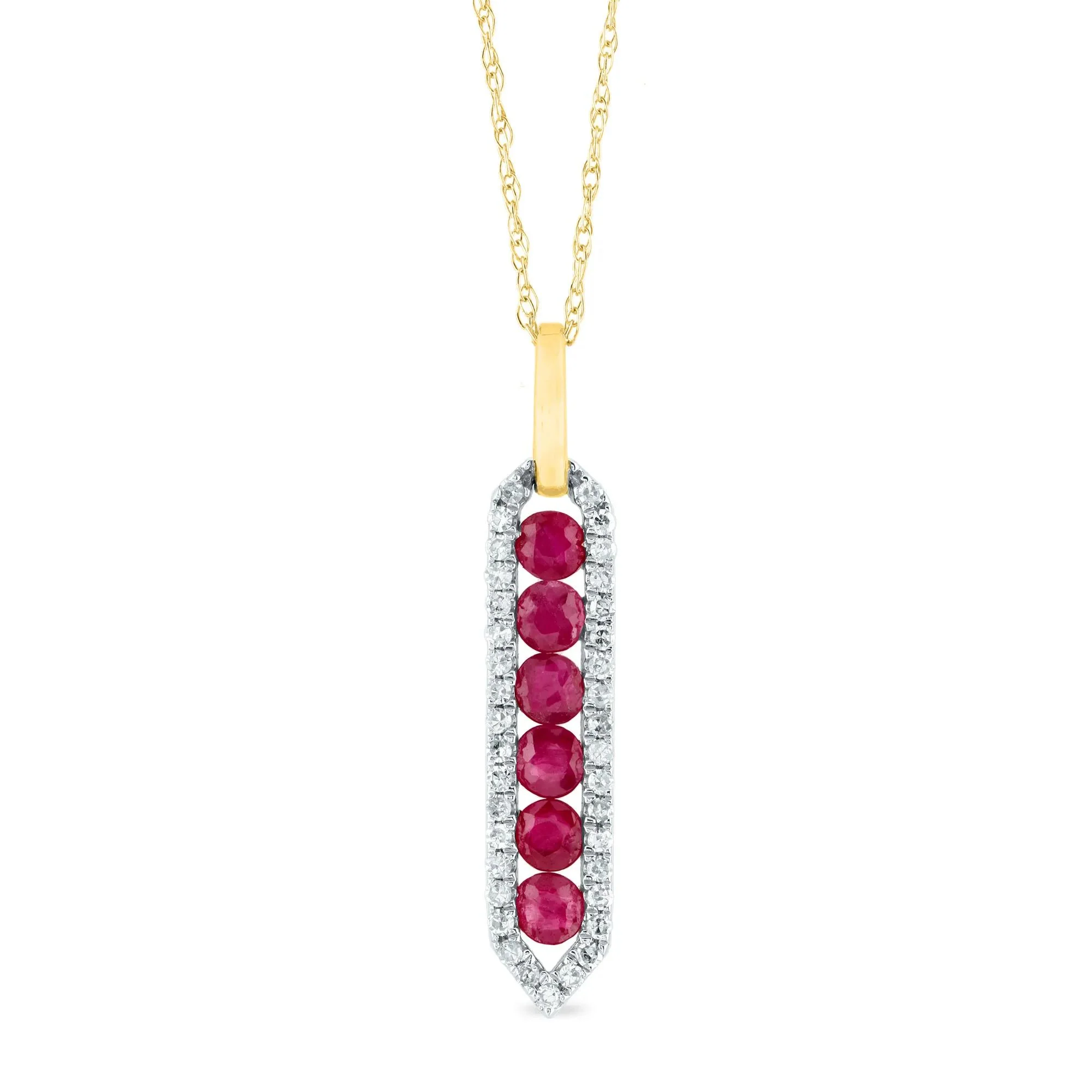1/5 CT. Tw. Ruby and Diamond Pendant Necklace 10K Yellow Gold Size 18"