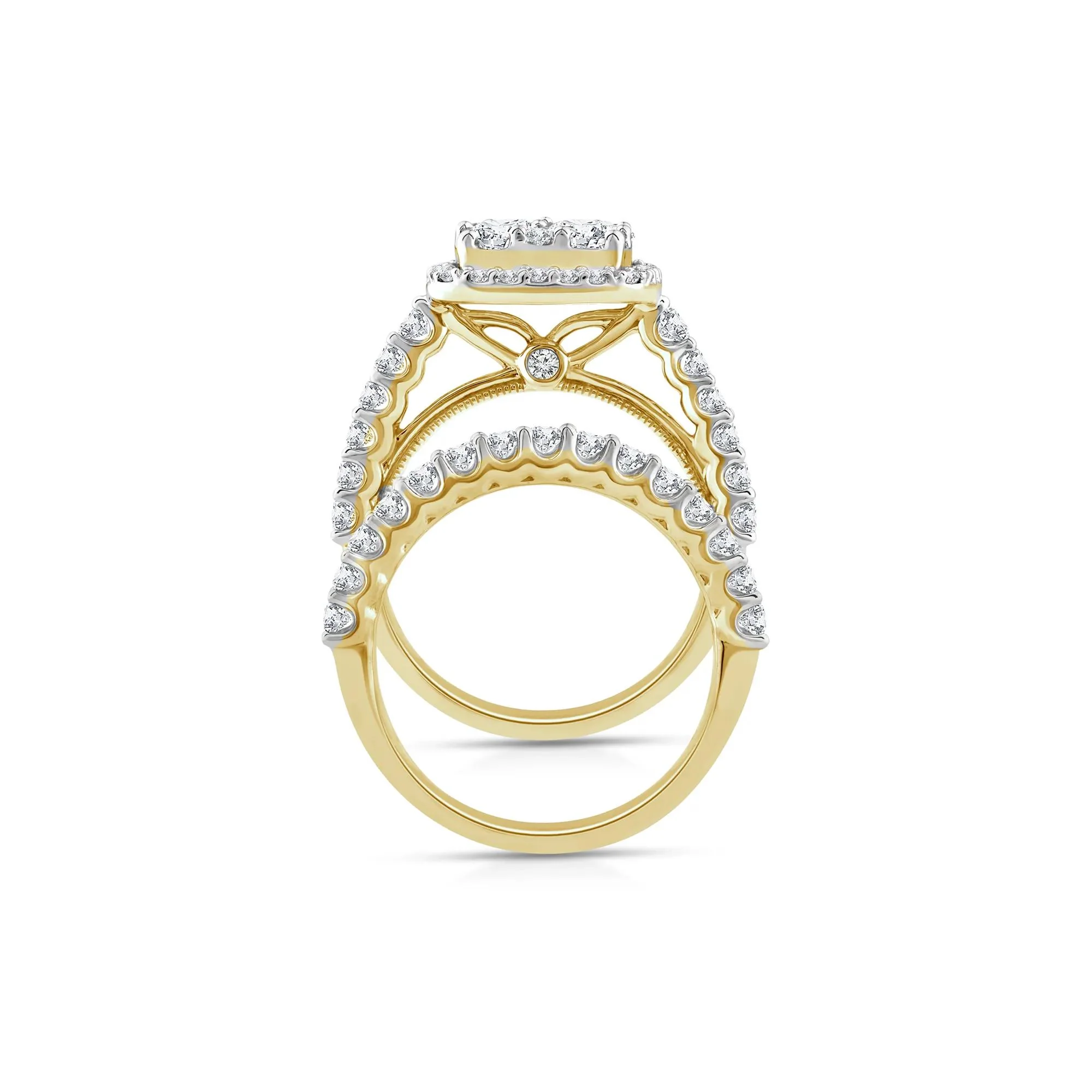 3 CT. Tw. Lab Grown Multi-Diamond Engagement Ring Set 10K Yellow Gold Round Brilliant Cut Size 6.5 2mm - Image 2