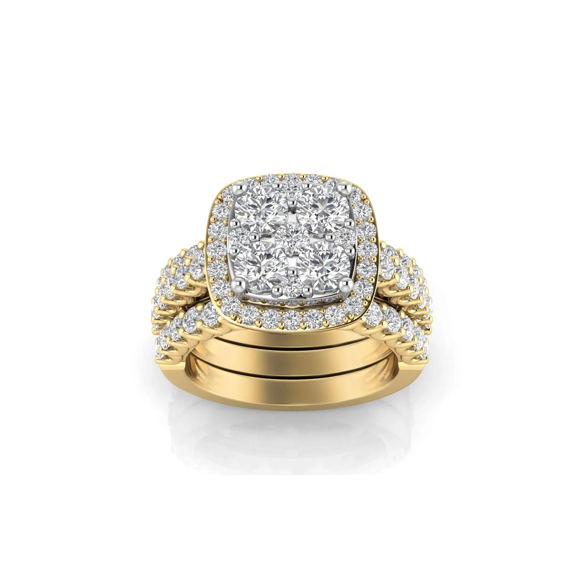 3 CT. Tw. Lab Grown Multi-Diamond Engagement Ring Set 10K Yellow Gold Round Brilliant Cut Size 9 2mm