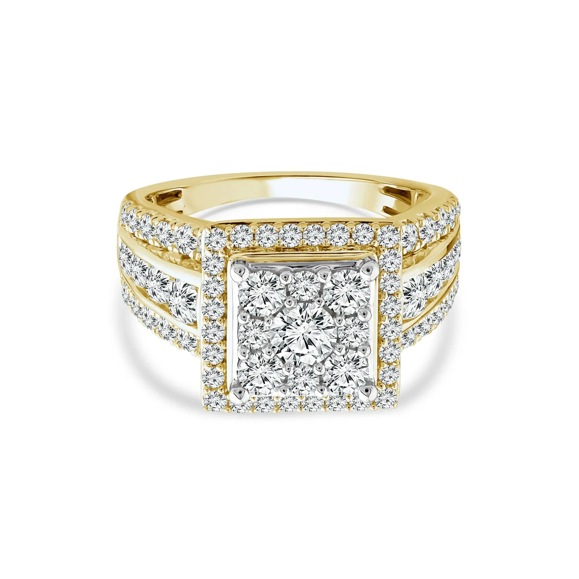 2 CT. Tw. Diamond Composite Engagement Ring 10K Yellow Gold Round Brilliant Cut Size 6 2mm