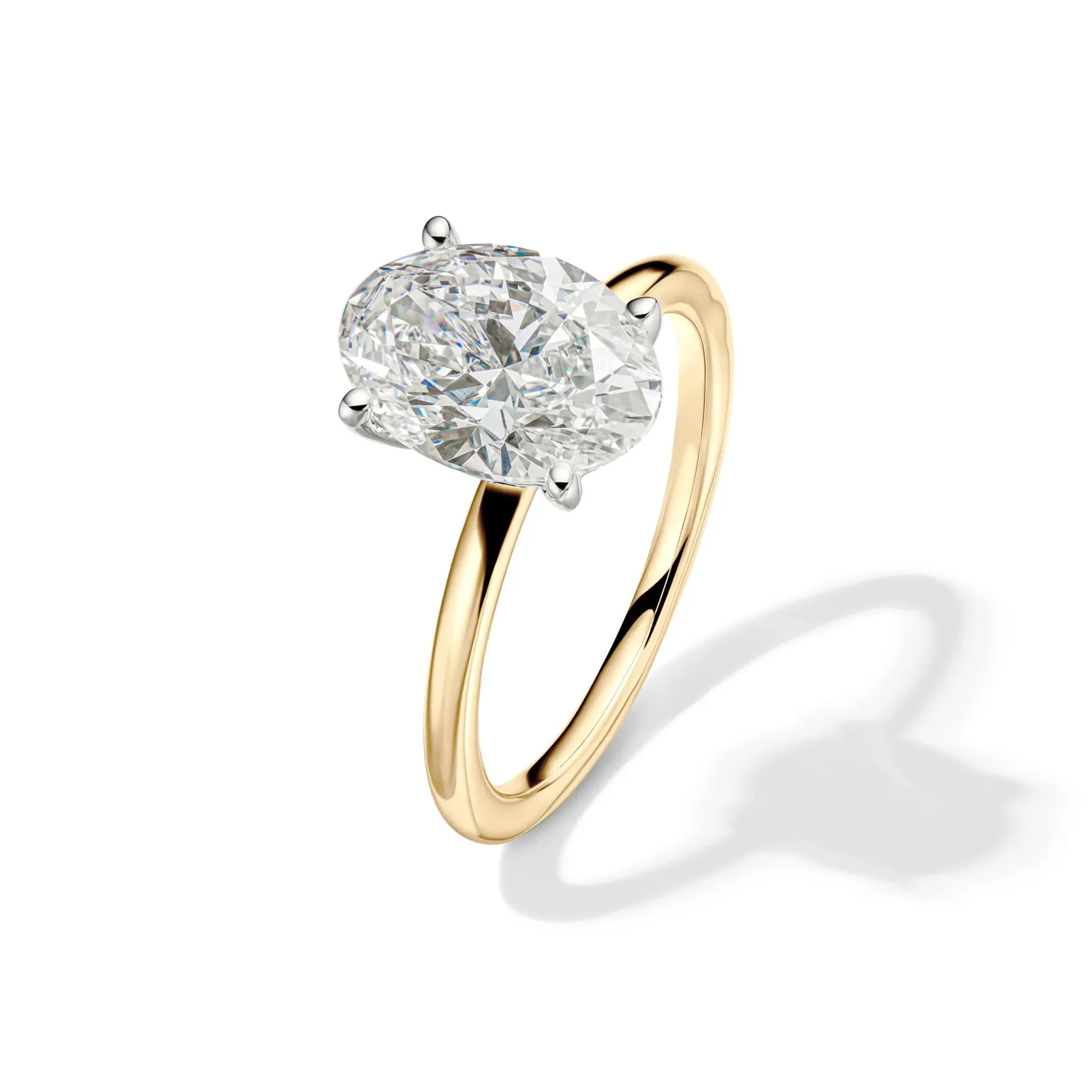 Lab Grown Diamond Oval Solitaire 14K Yellow and White Gold (3 CT.) Ring Size 5.5 2mm - Image 4