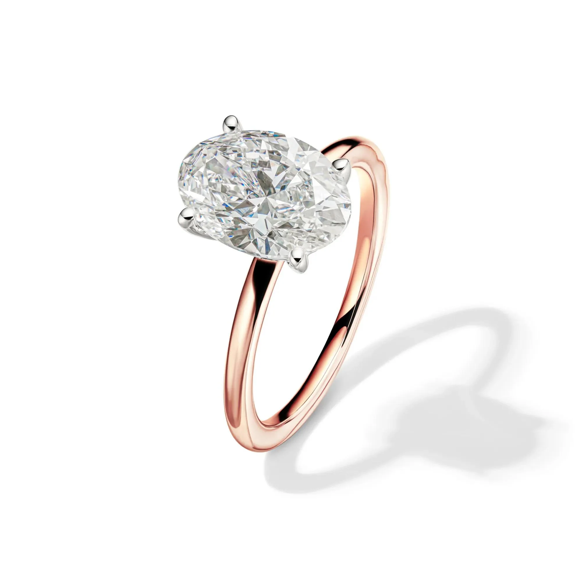 Lab Grown Diamond Solitaire Oval Engagement Ring 14K Rose Gold (3 CT.) Size 4.5 2mm - Image 4