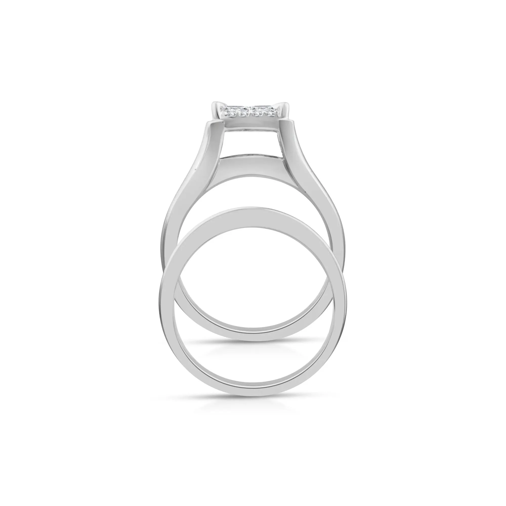 2 CT. Tw. Composite Diamond Engagement Set 14K White Gold Ring Round Brilliant Cut Size 7.5 - Image 2