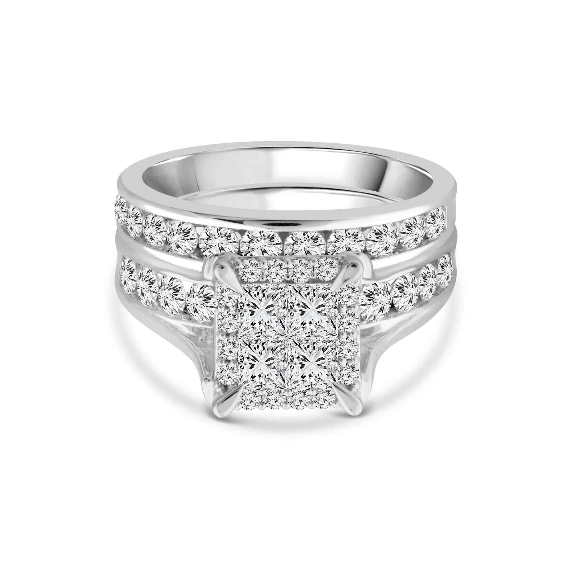 2 CT. Tw. Composite Diamond Engagement Set 14K White Gold Ring Round Brilliant Cut Size 9