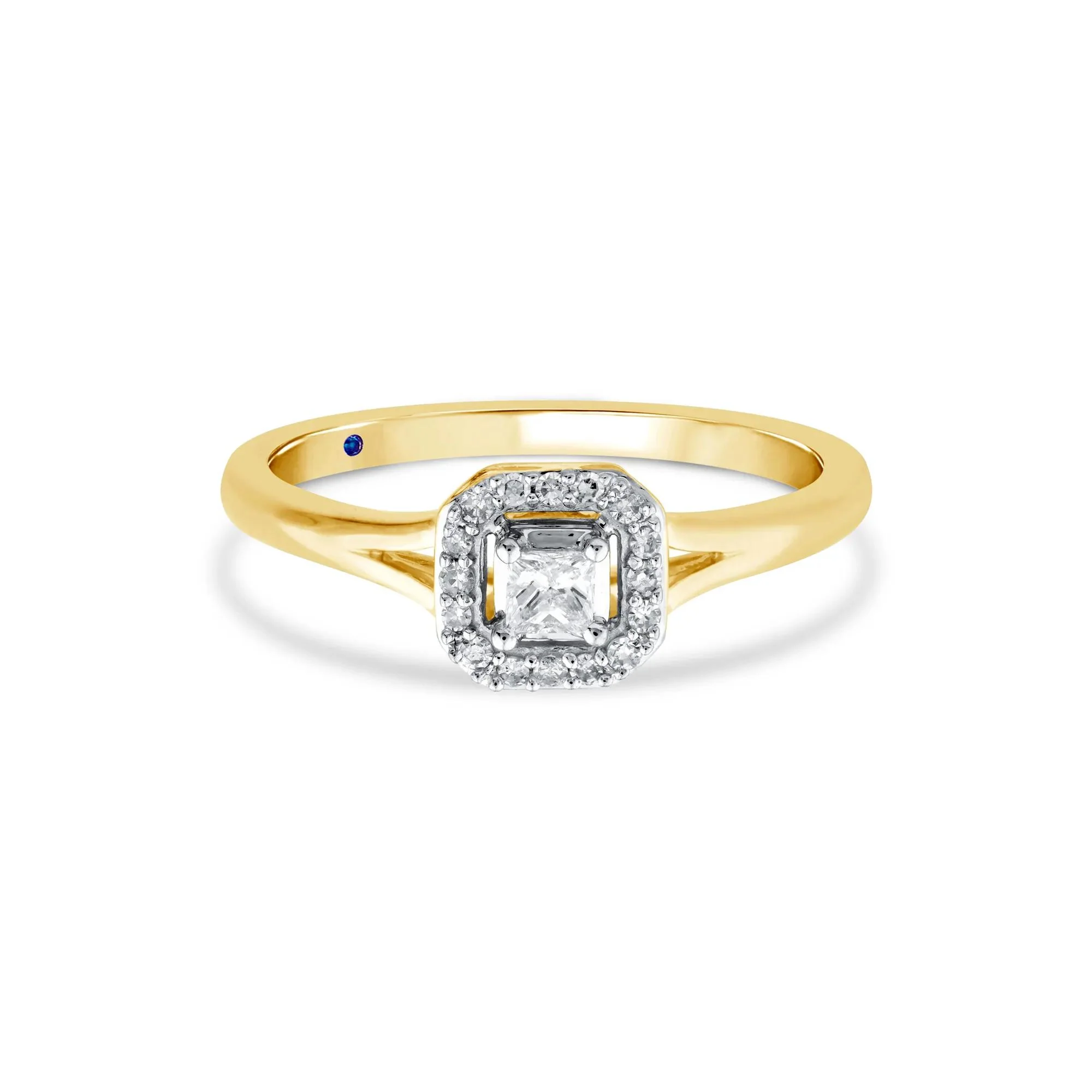 1/7 CT. Tw. Diamond and Blue Sapphire Promise Ring 10K Yellow Gold Round Brilliant Cut Size 10 2mm
