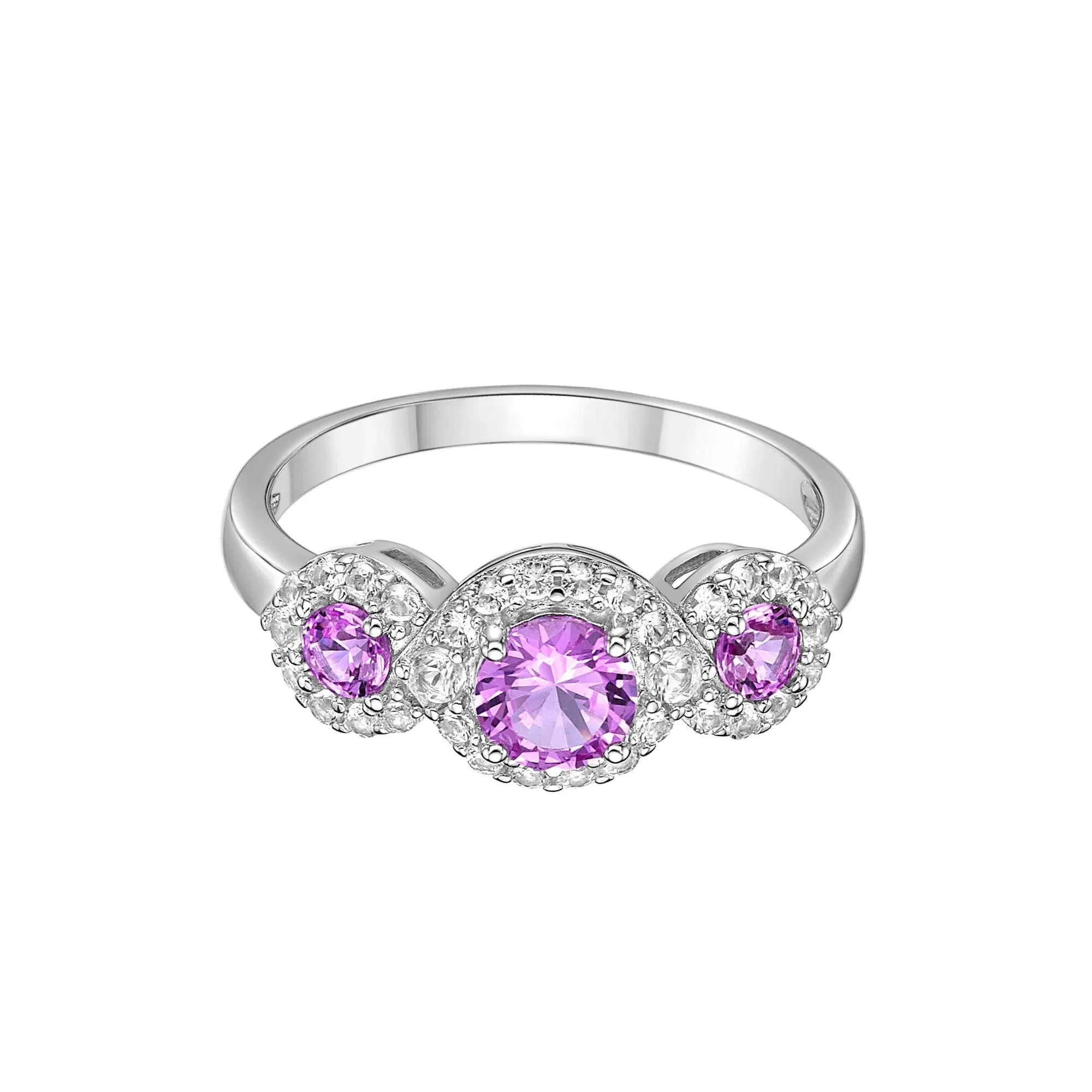 Lab-Created Multi-Gemstone Ring .925 Sterling Silver White Size 8 2mm