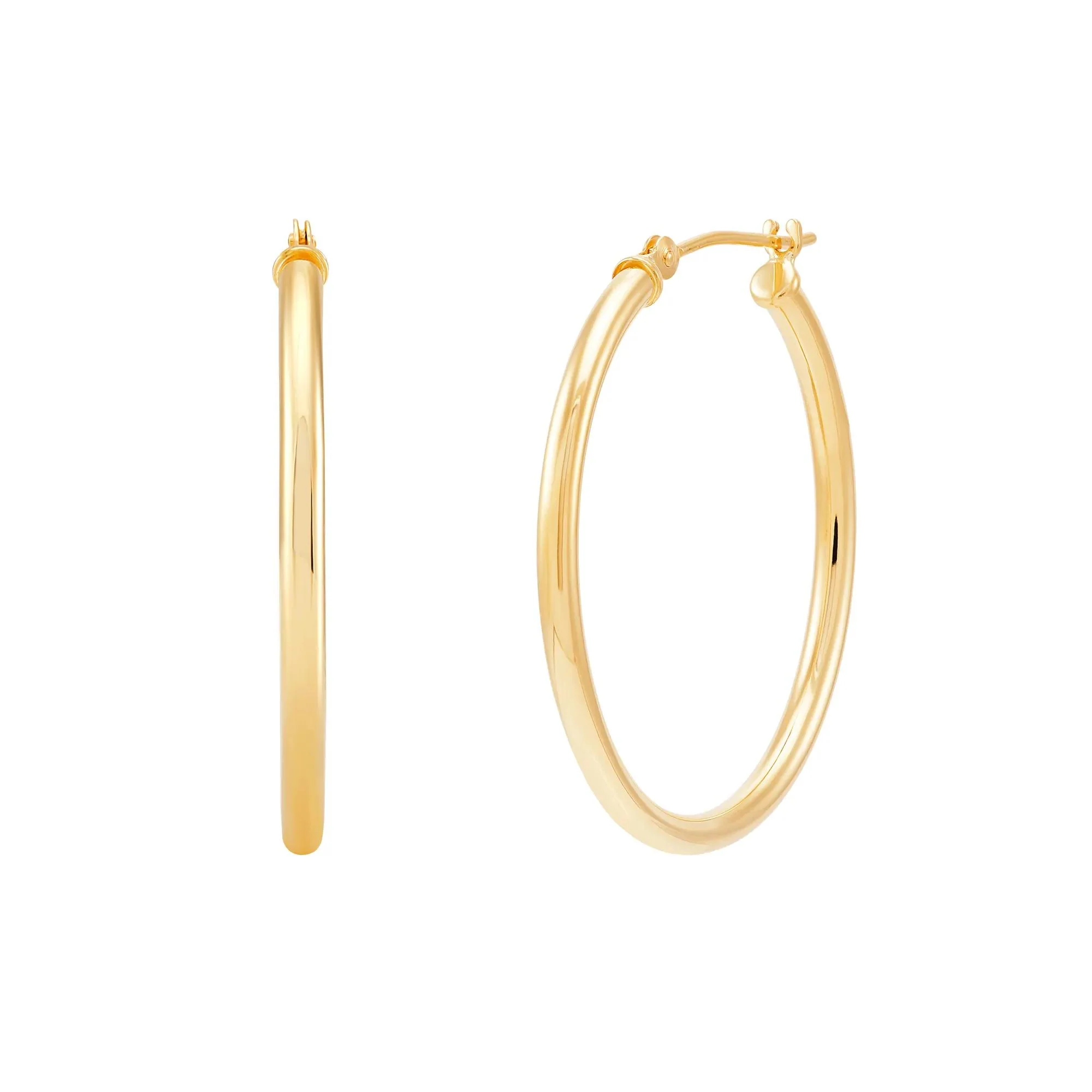 Round Polished Hoop Earrings 14K Yellow Gold Size 30.00mm