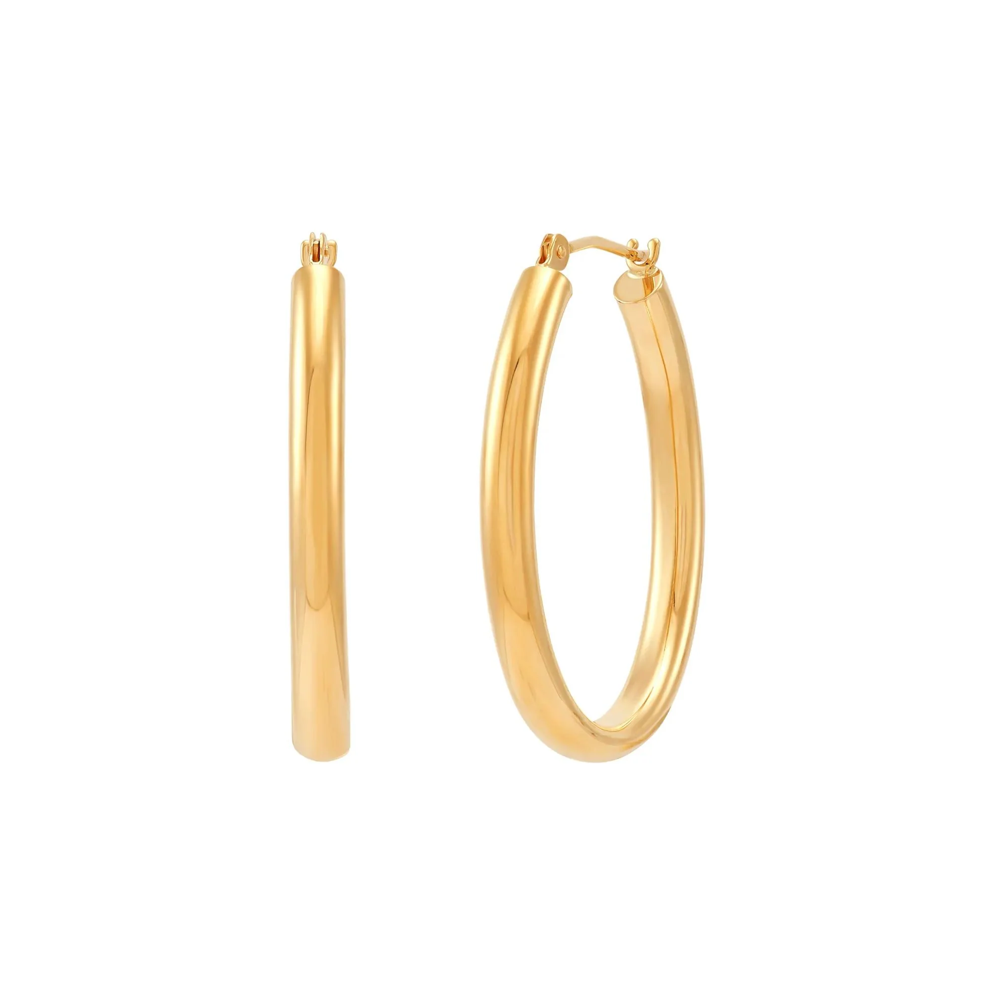 Oval Hoop Earrings 14K Yellow Gold Size 25.00mm