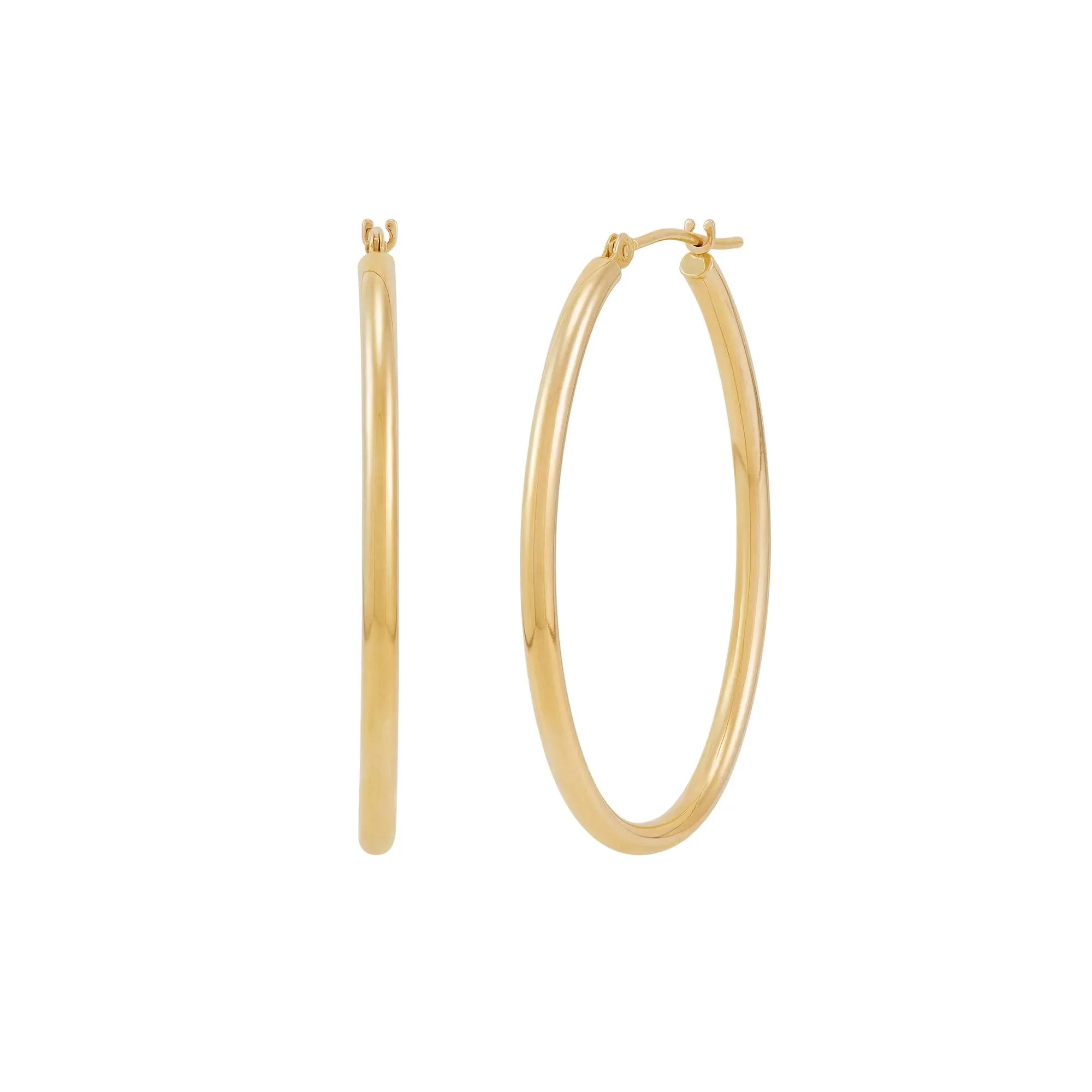Oval Polished Hoop Earrings 14K Yellow Gold Size 30.00mm