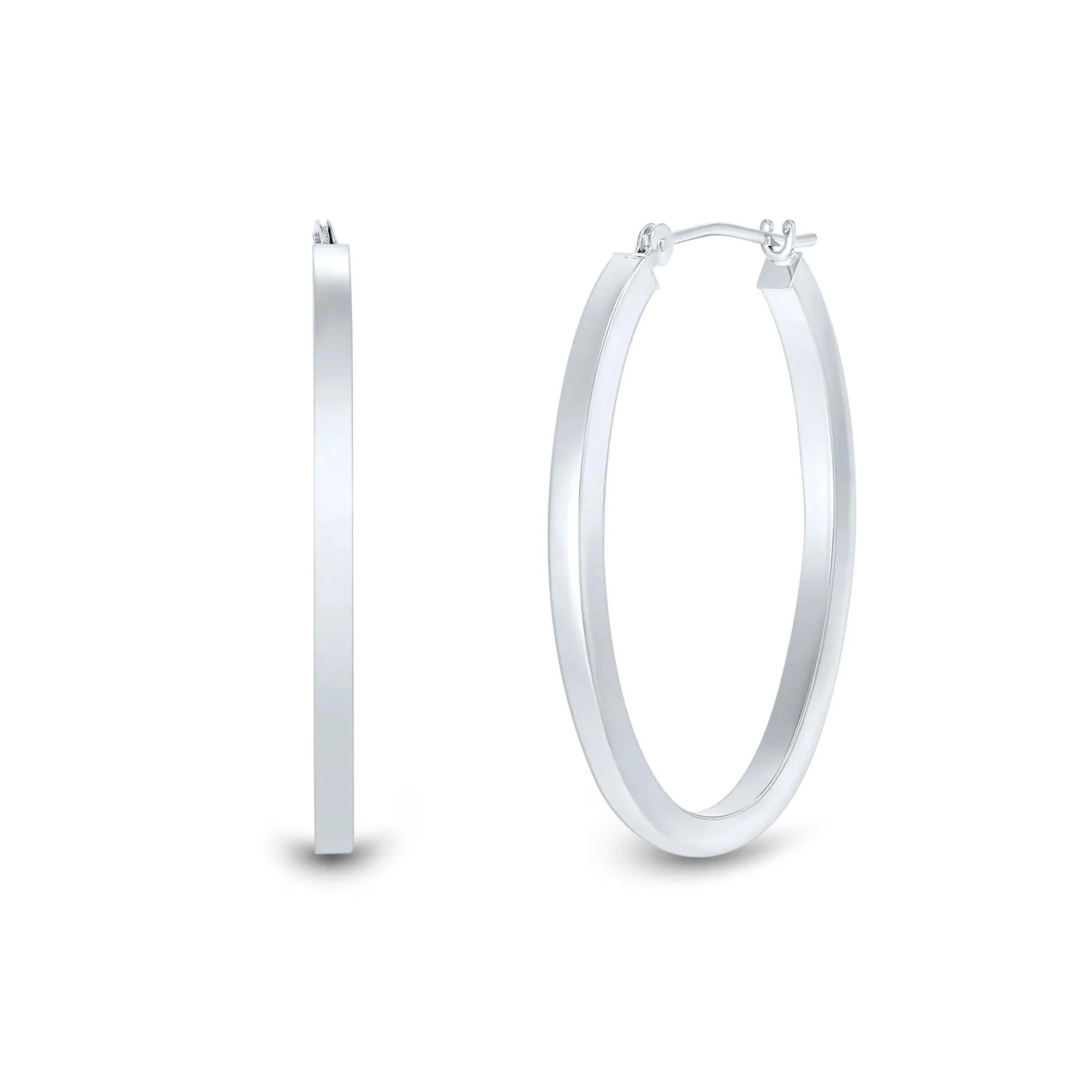 Oval Polished Hoop Earrings 14K White Gold Size 30.00mm