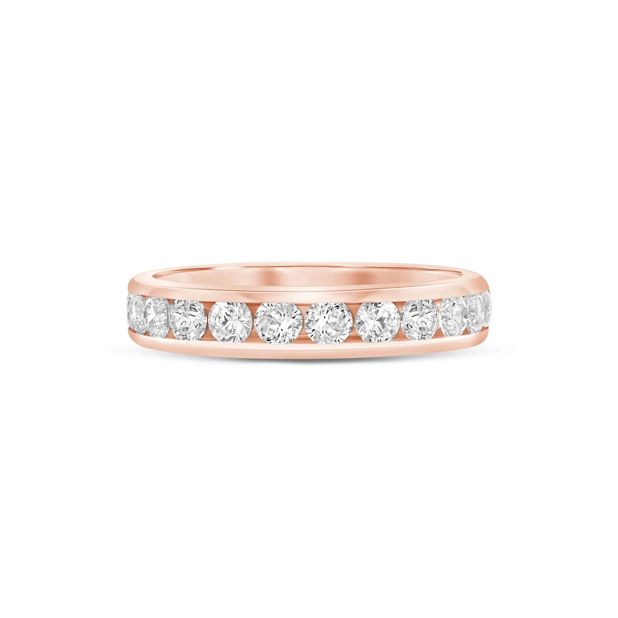 1 CT. Tw. Lab Grown Diamond Channel-Set Wedding Band Ring 14K Rose Gold Round Brilliant Cut Size 7.5 4mm