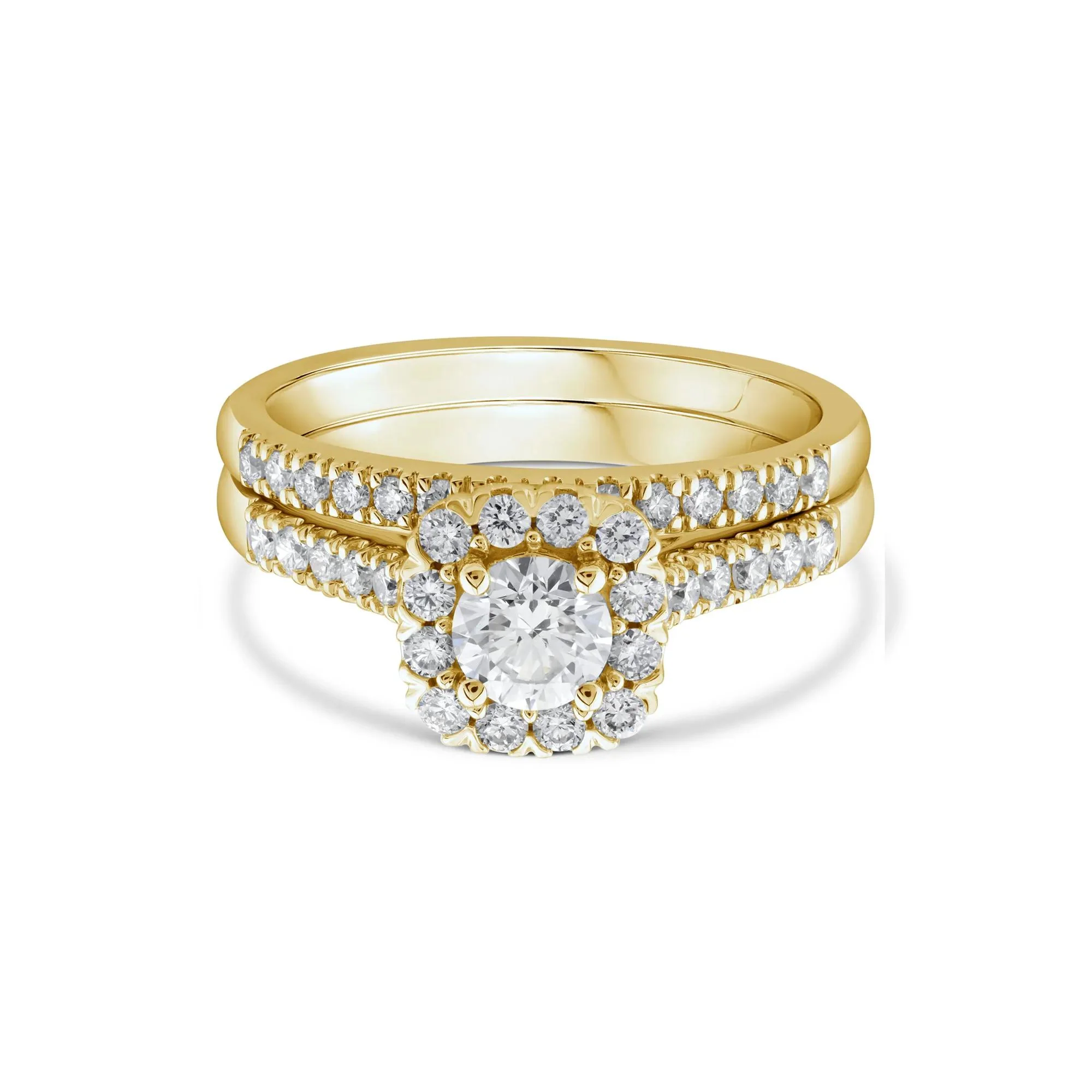 1 CT. Tw. Lab Grown Diamond Engagement Set 10K Yellow Gold Ring Round Brilliant Cut Size 7 2mm