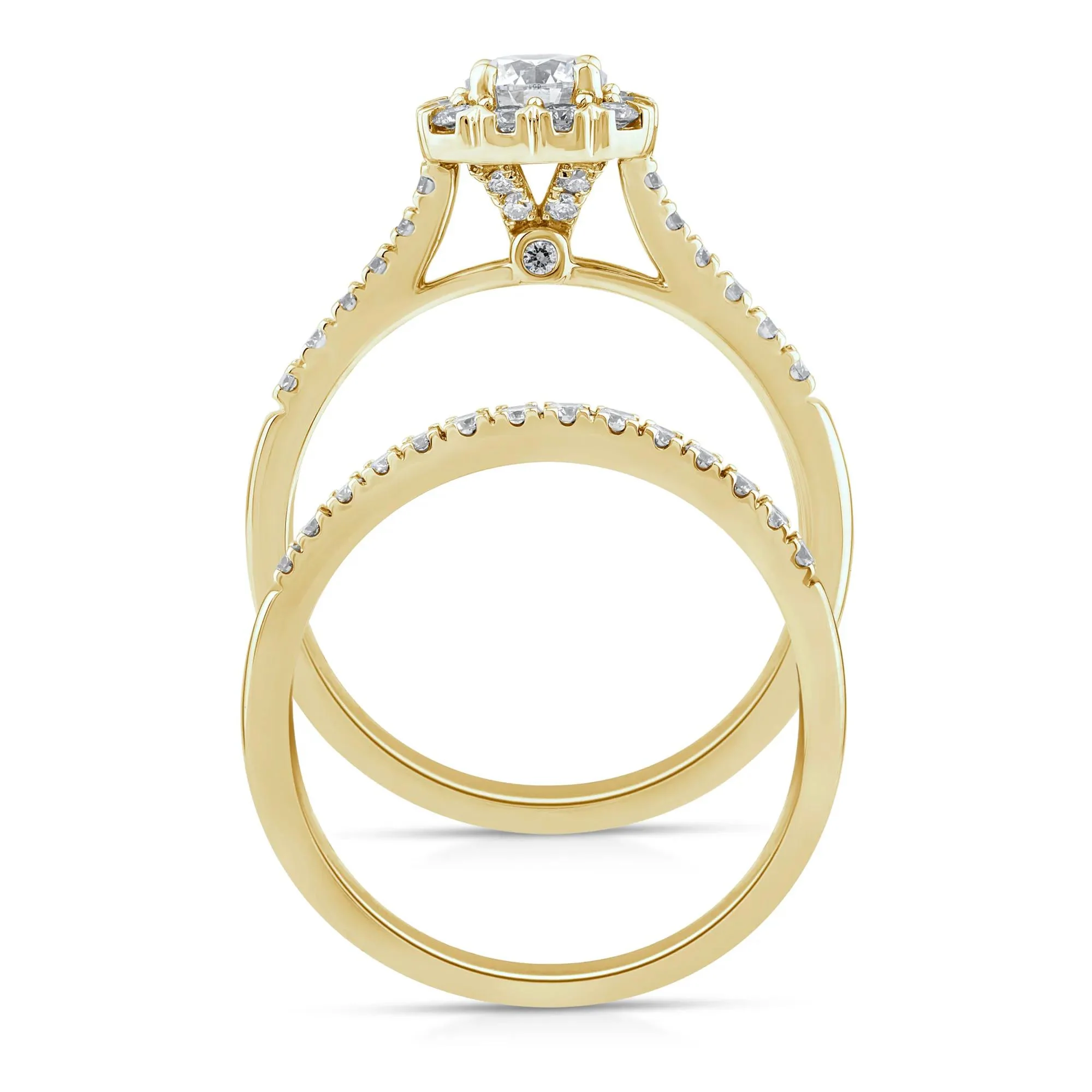 1 CT. Tw. Lab Grown Diamond Engagement Set 10K Yellow Gold Ring Round Brilliant Cut Size 7 2mm - Image 2