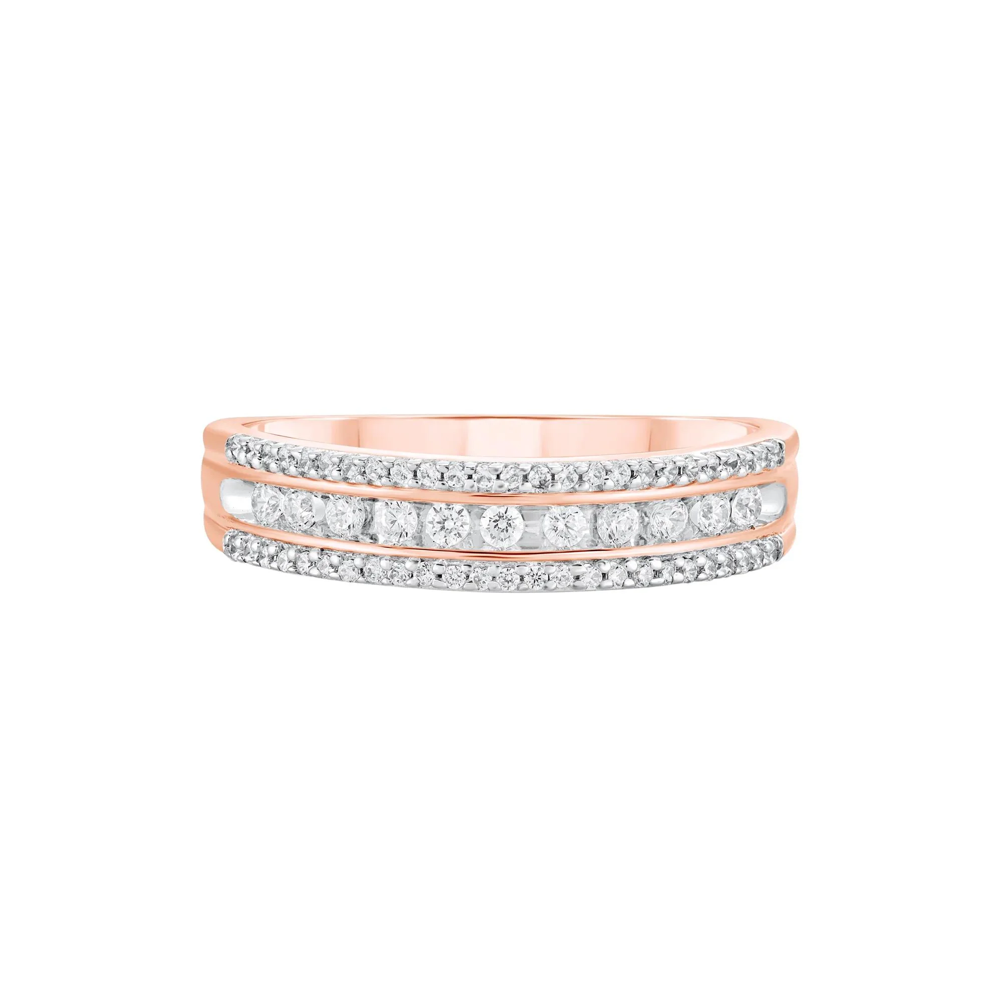1/4 CT. Tw. Multi-Row Diamond Wedding Band Ring 10K Rose Gold Round Brilliant Cut Size 7.5 4mm