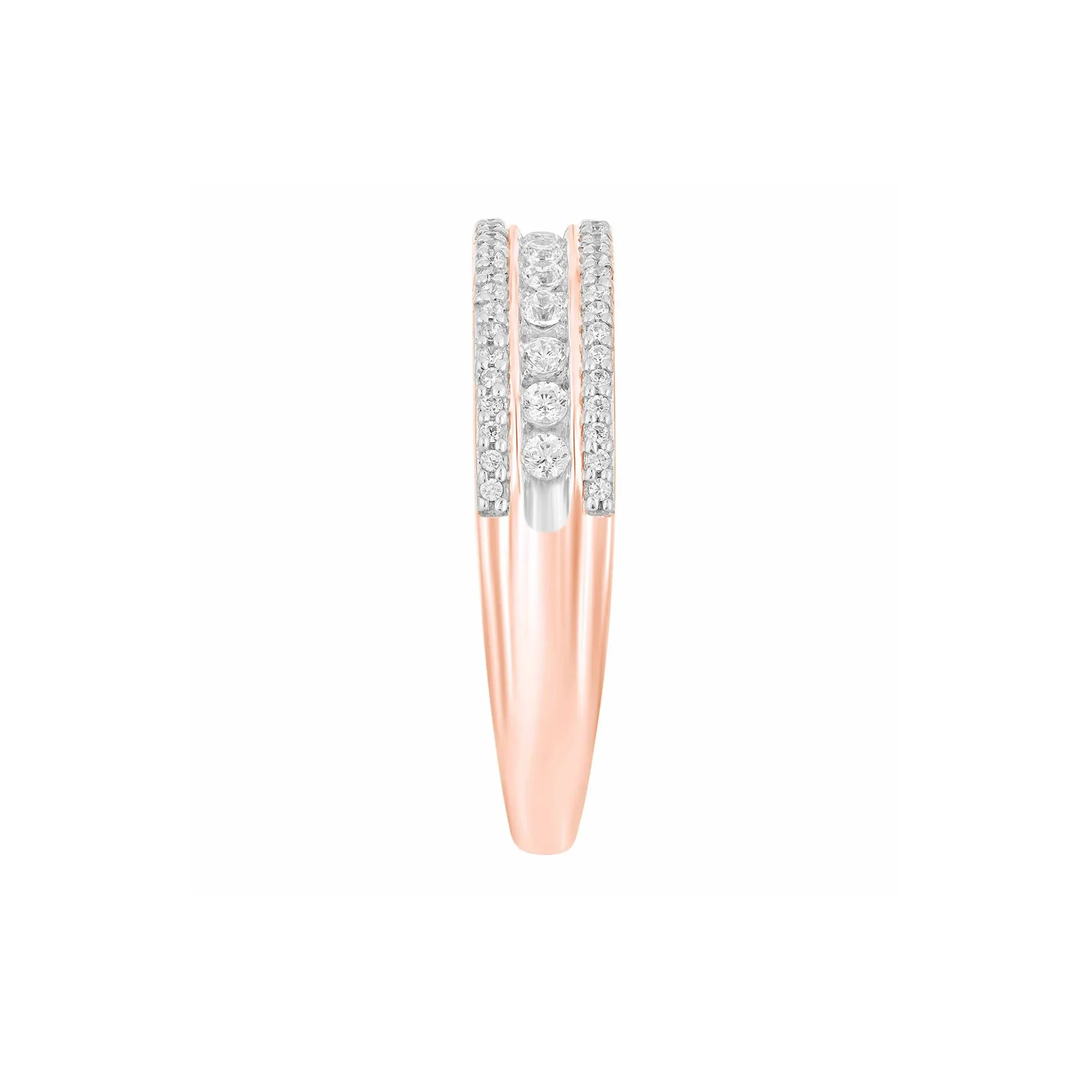 1/4 CT. Tw. Multi-Row Diamond Wedding Band Ring 10K Rose Gold Round Brilliant Cut Size 7.5 4mm - Image 3