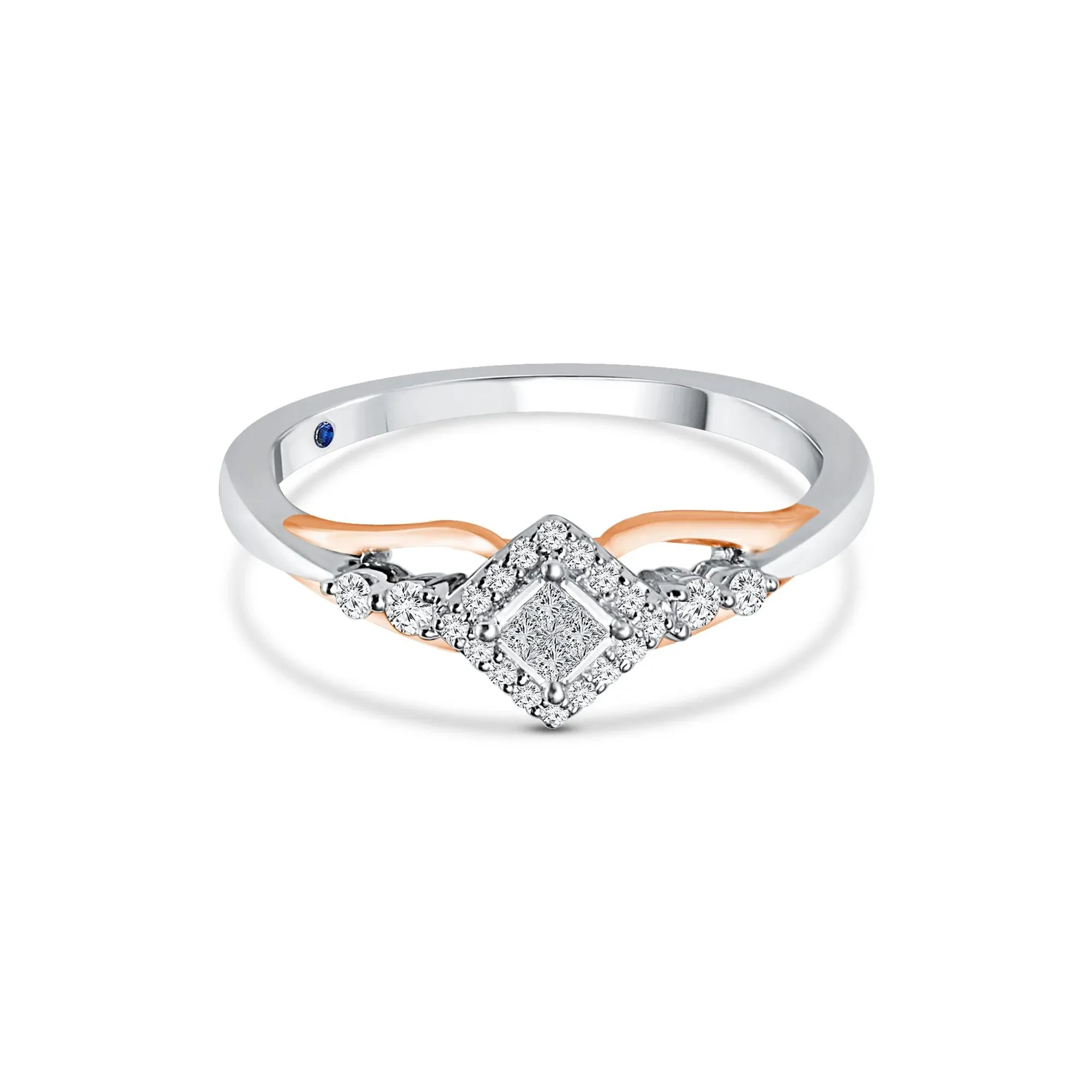 1/7 CT. Tw. Diamond and Blue Sapphire Ring 10K White and Rose Gold Size 6 1mm