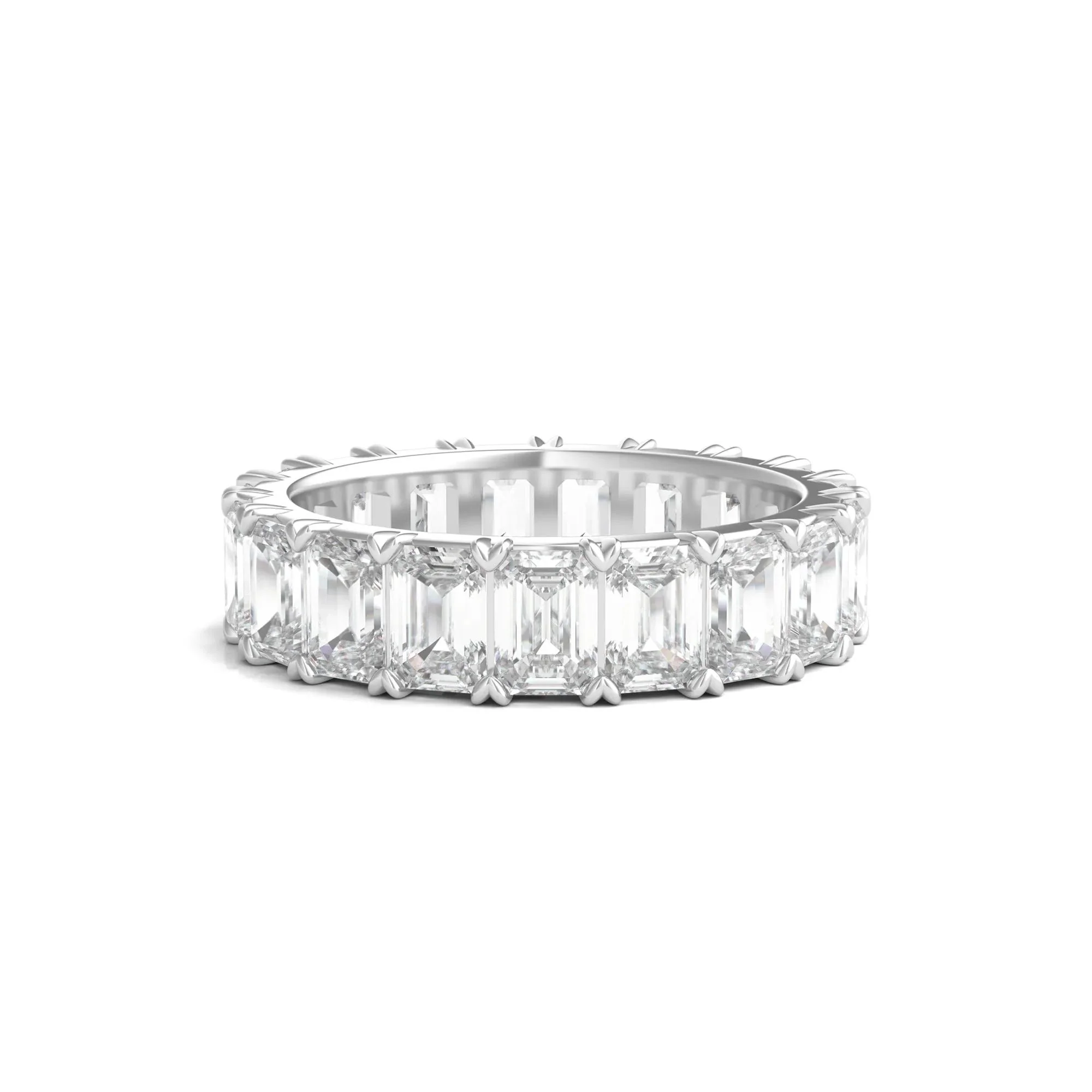7 CT. Tw. Lab Grown Emerald-Cut Diamond Eternity Band Ring 14K White Gold Size 8.5 3mm