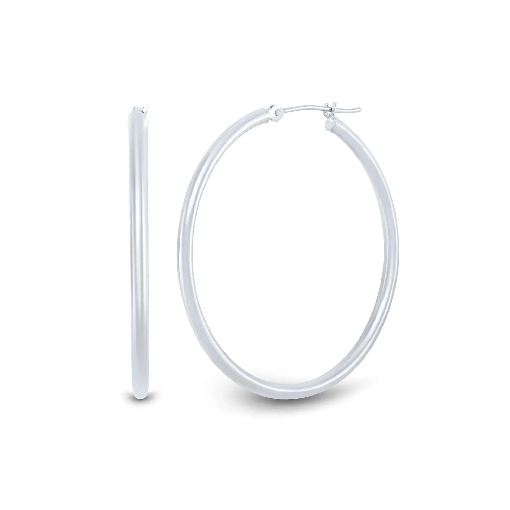 Polished Hoop Earrings 14K White Gold Size 35.00mm