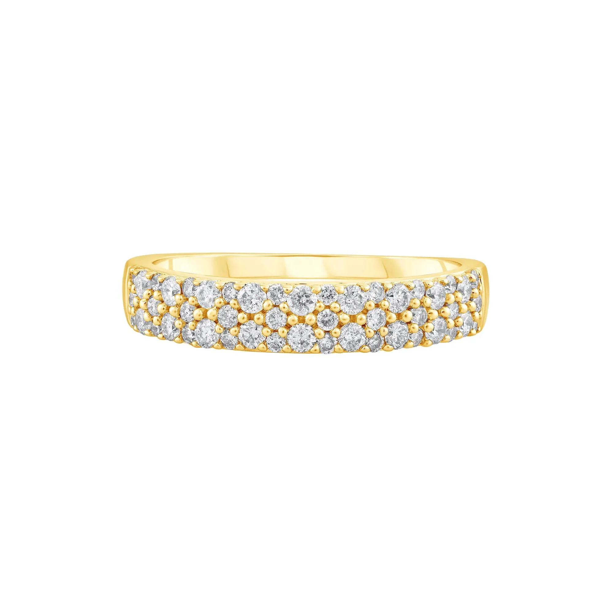 1/2 CT. Tw. Diamond Double-Row Anniversary Band Ring 10K Yellow Gold Round Brilliant Cut Size 9