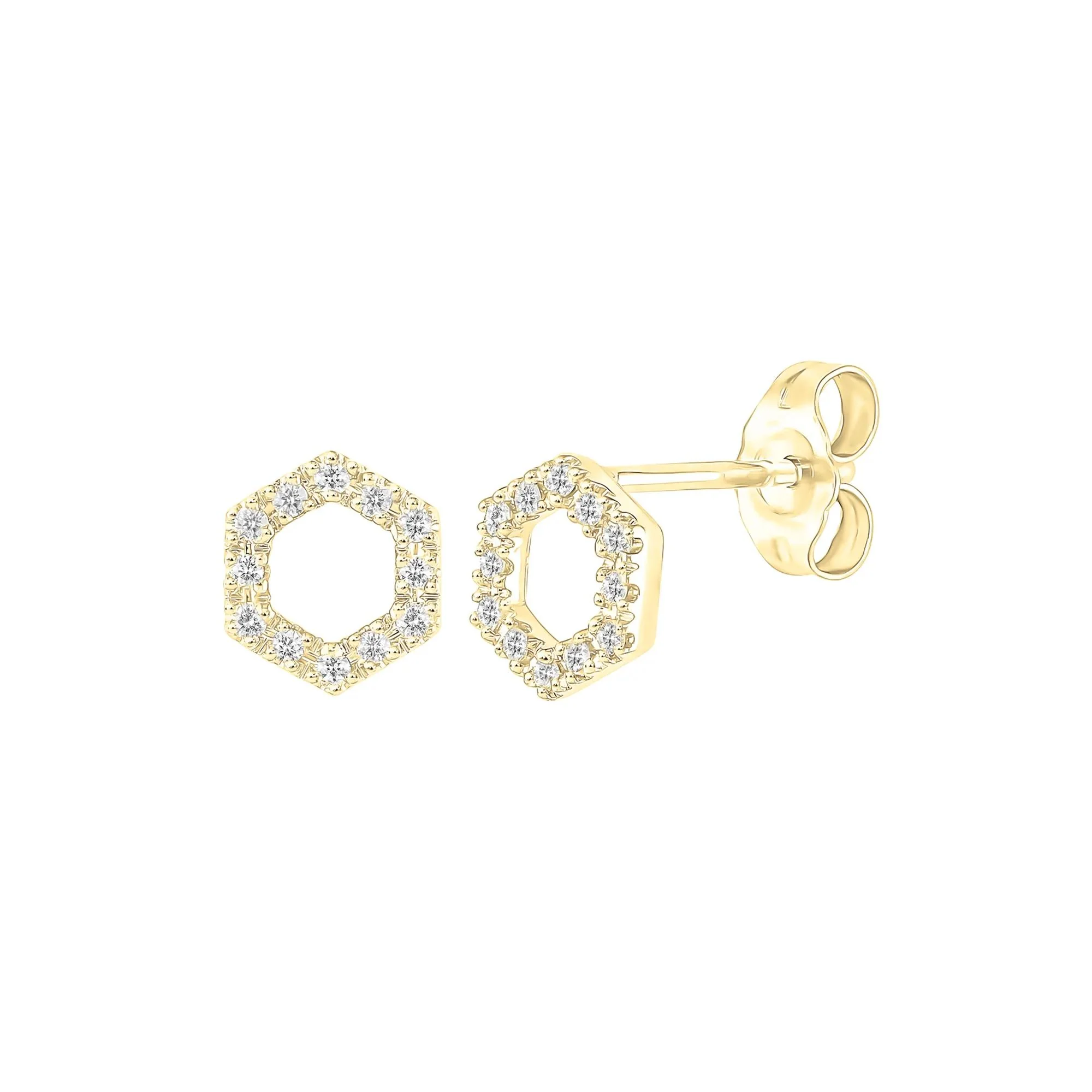 1/8 CT. Tw. Diamond Hexagon Stud Earrings 10K Yellow Gold Size 6.50mm