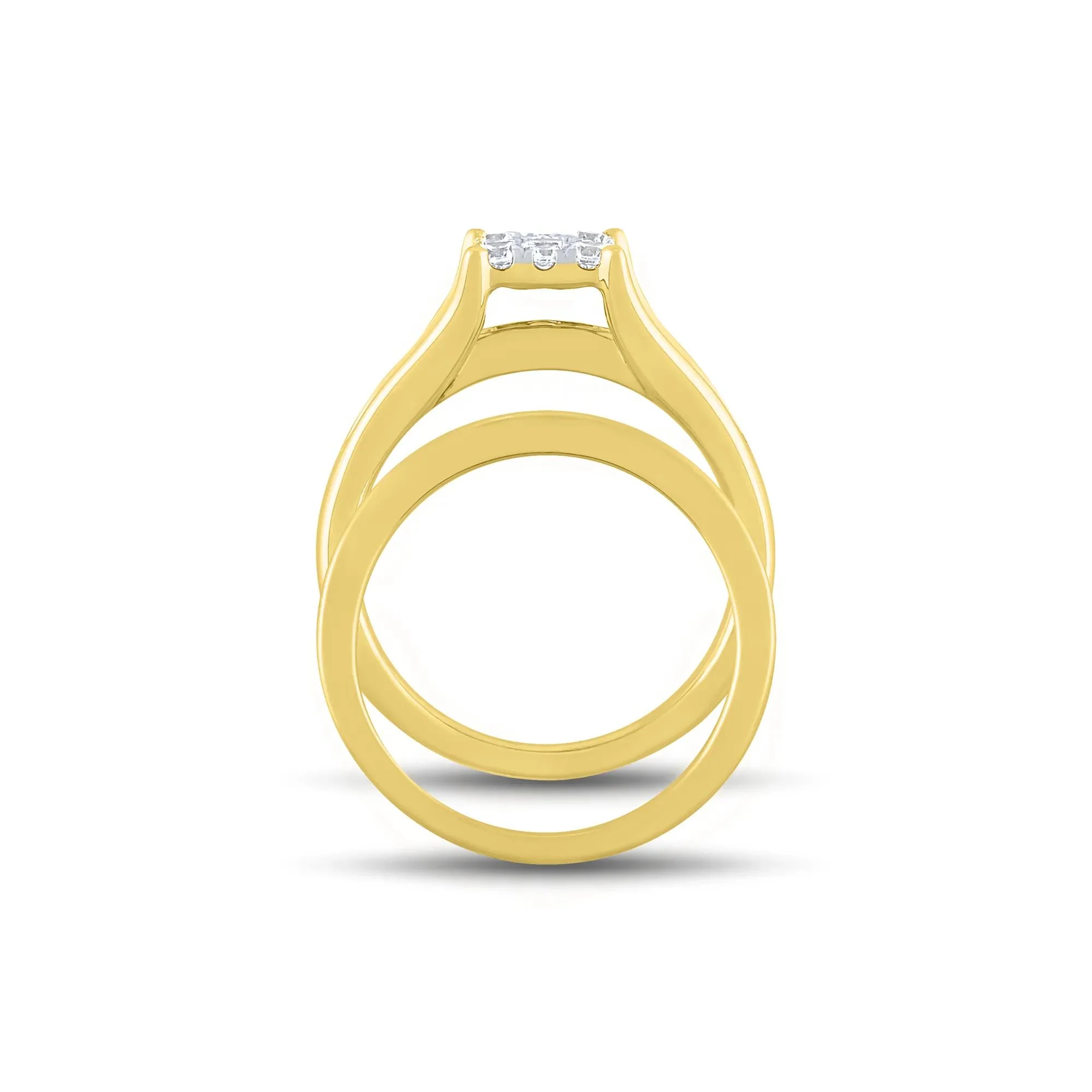 1 CT. Tw. Composite Diamond Engagement Ring Set 10K Yellow Gold Round Brilliant Cut Size 8.5 1mm - Image 2