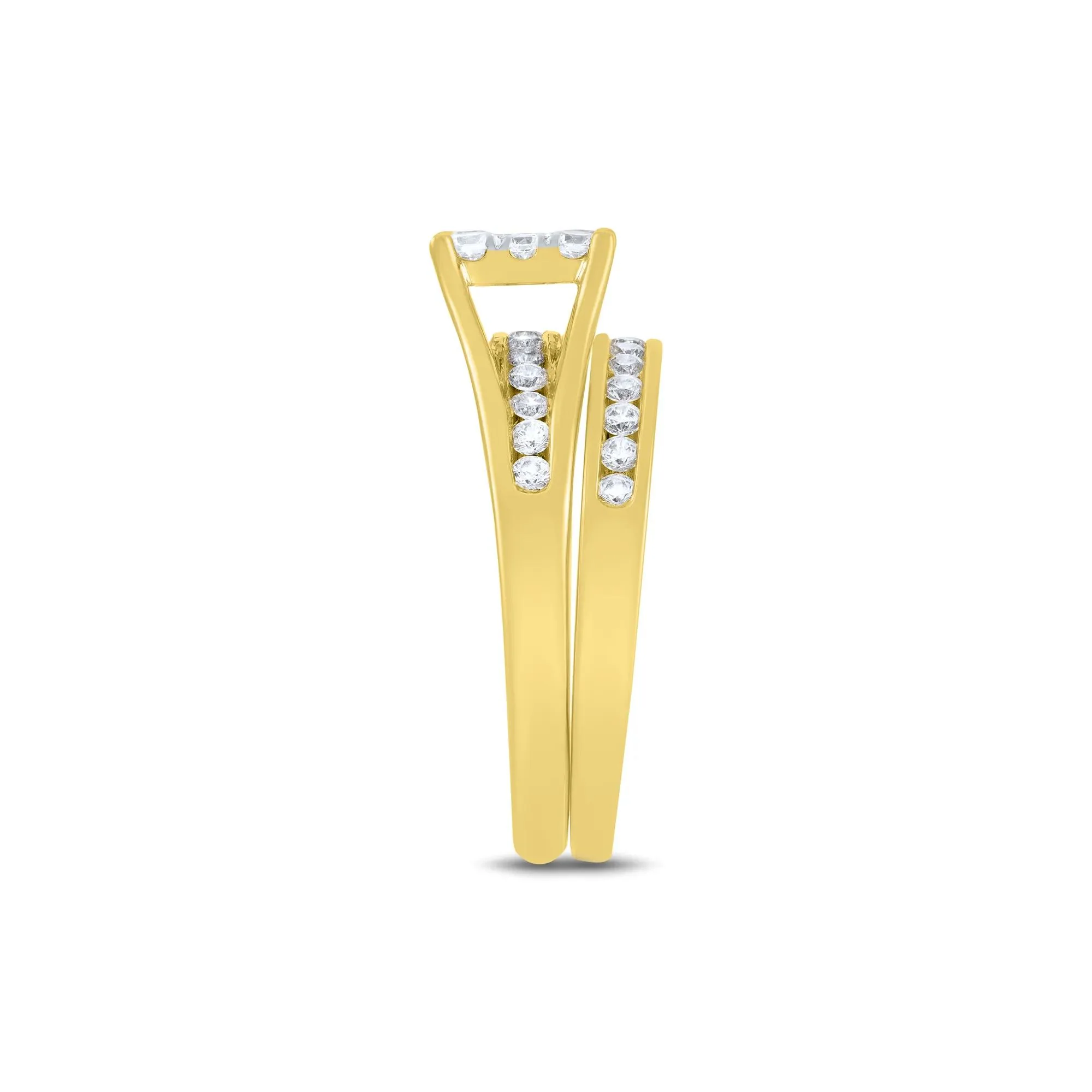 1 CT. Tw. Composite Diamond Engagement Ring Set 10K Yellow Gold Round Brilliant Cut Size 8.5 1mm - Image 3
