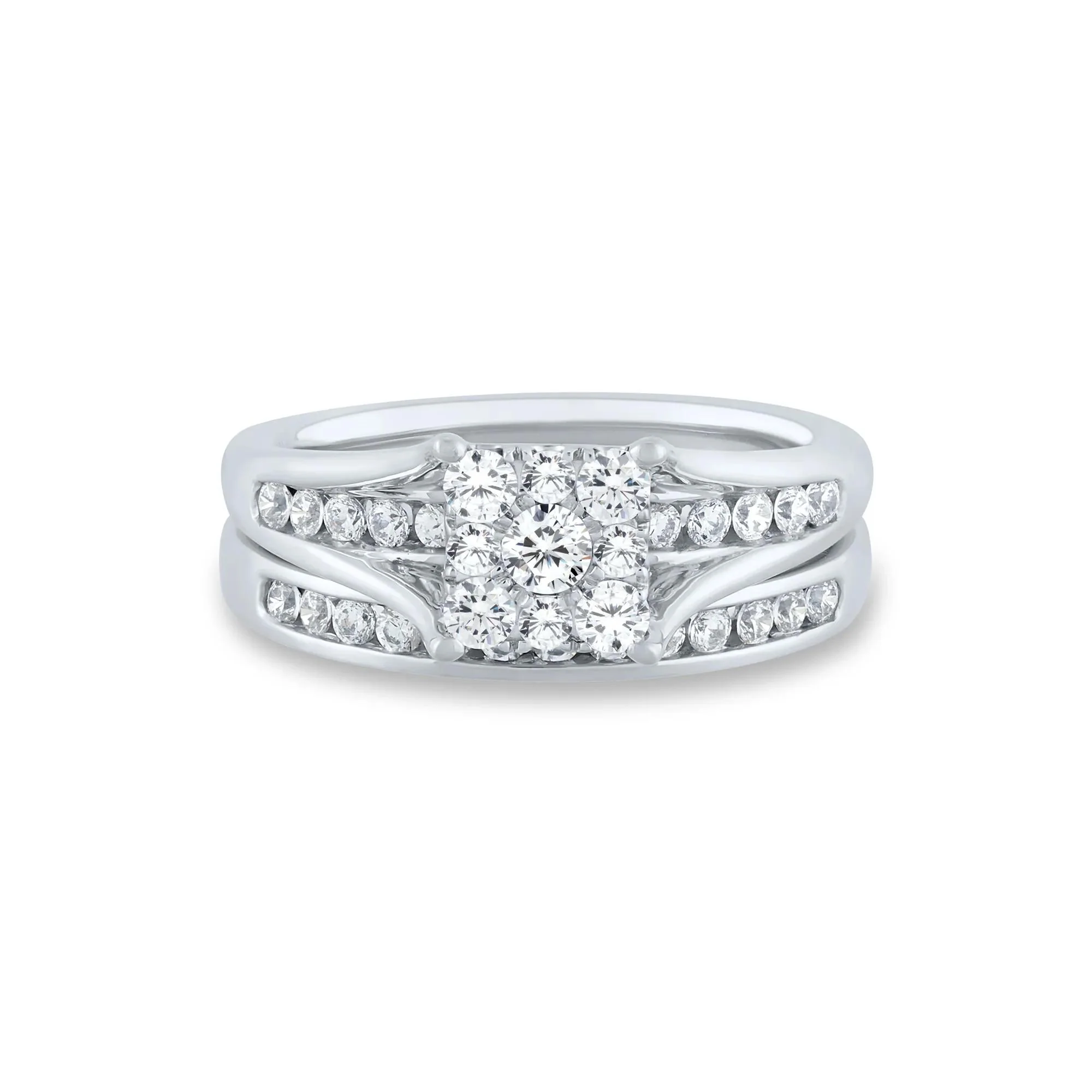 1 CT. Tw. Composite Diamond Engagement Ring Set 10K White Gold Round Brilliant Cut Size 9 1mm