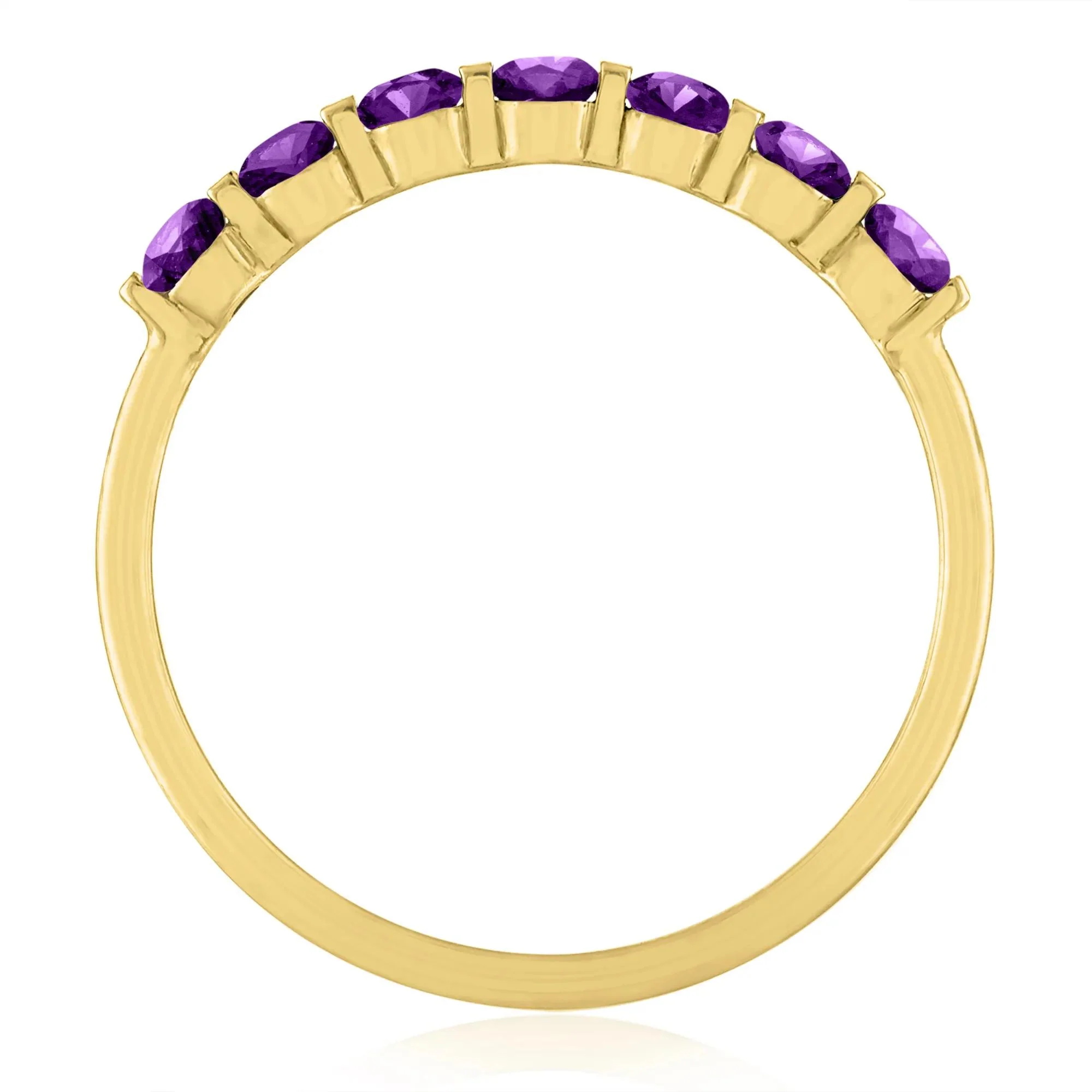 Amethyst Shared-Prong Band Ring 10K Yellow Gold Round Brilliant Cut Size 9 1mm - Image 2