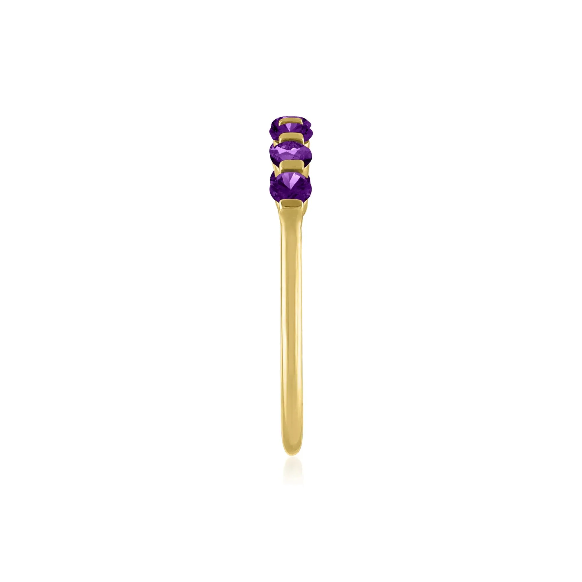 Amethyst Shared-Prong Band Ring 10K Yellow Gold Round Brilliant Cut Size 9 1mm - Image 3