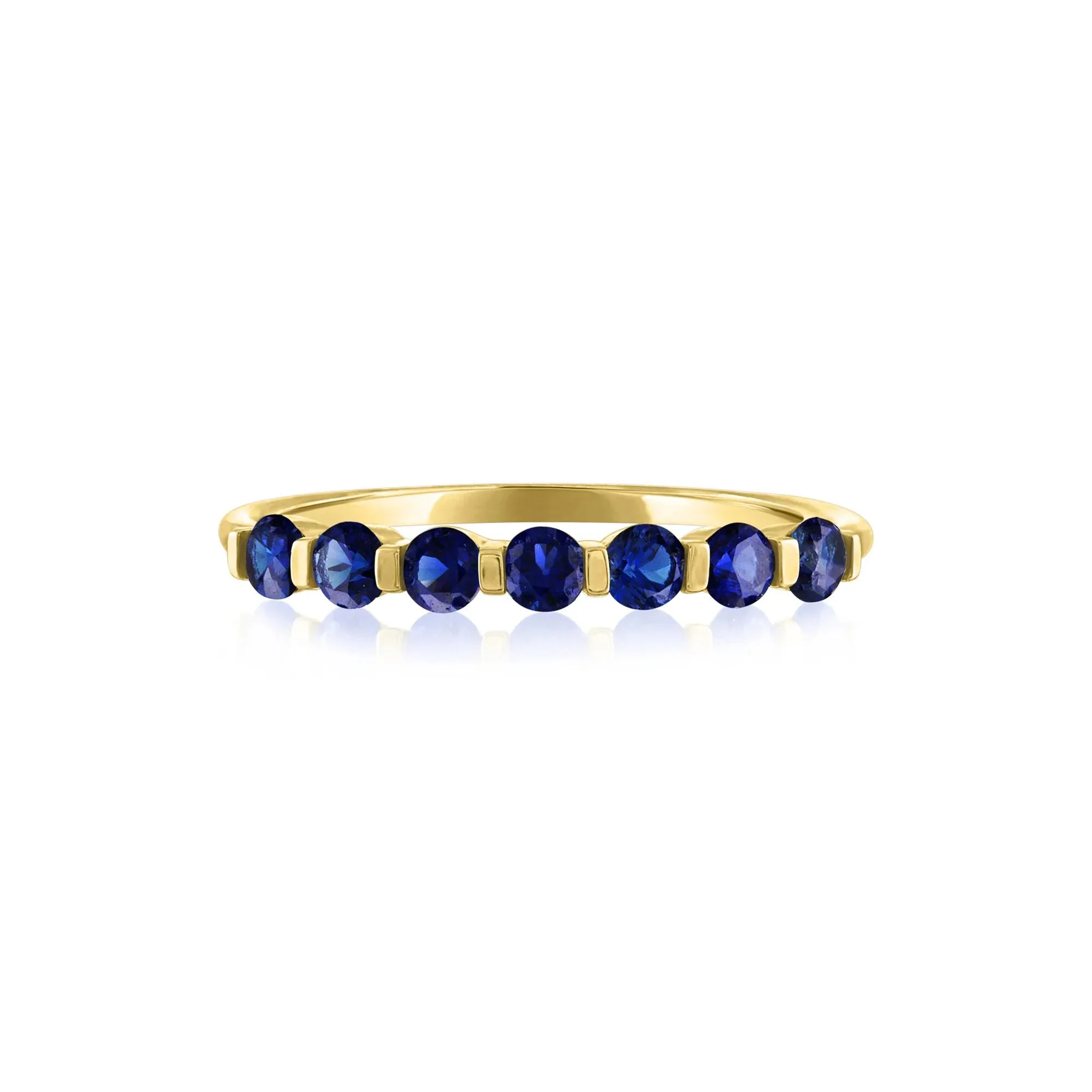 Lab-Created Blue Sapphire Shared-Prong Band Ring 10K Yellow Gold Round Brilliant Cut Size 8 1mm